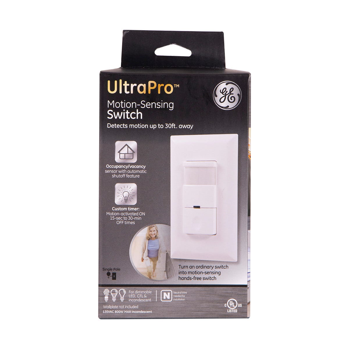 GE UltraPro In-Wall Motion Sensing Switch, White