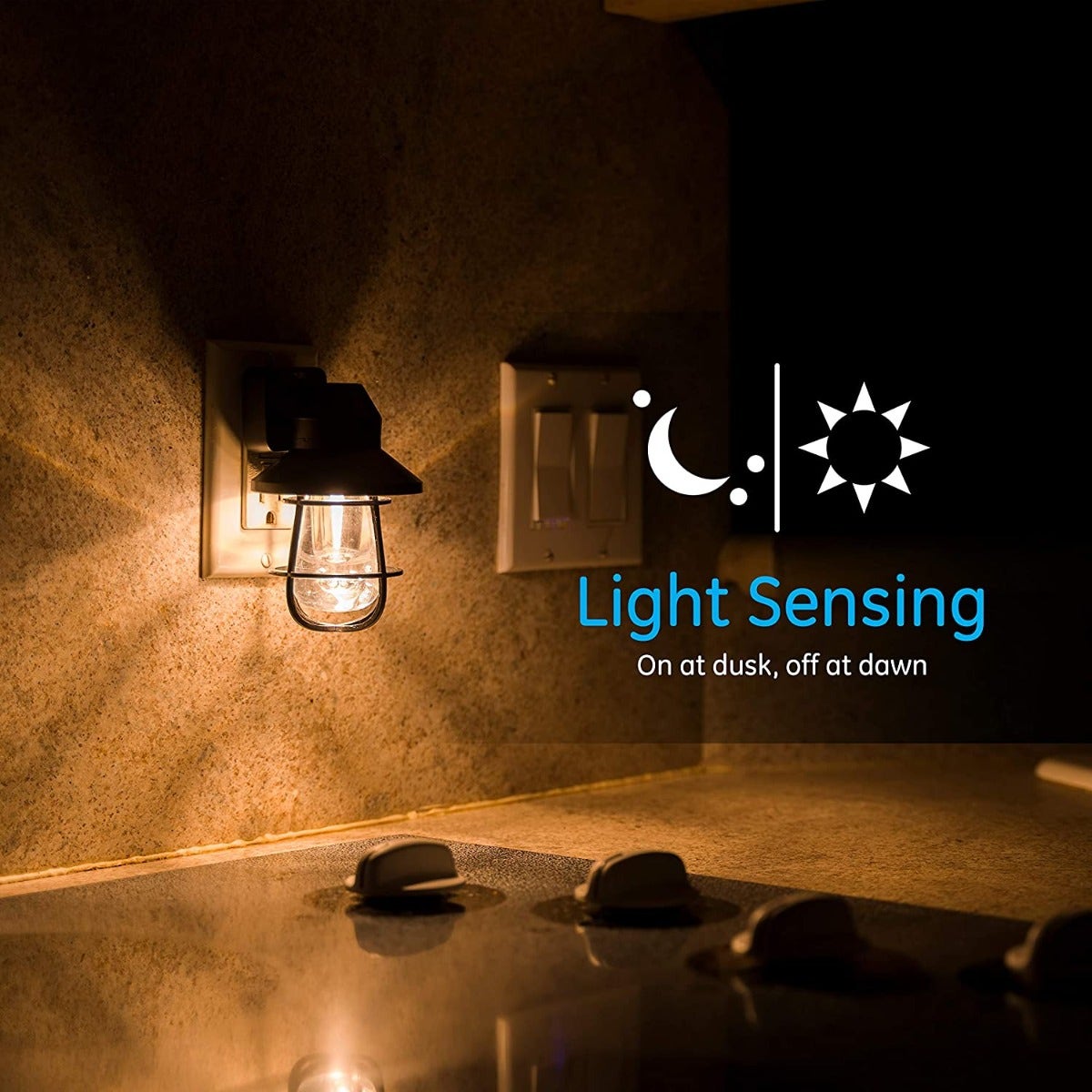 GE Vintage Cage Frame Light Sensing LED Night Light, Black, 4 Pack