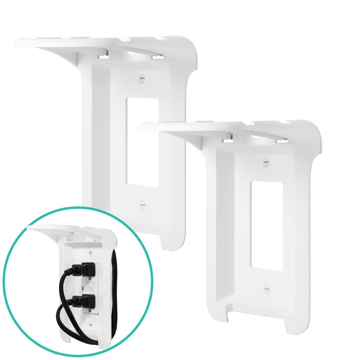 Cordinate Cord-Wrap Rocker Light Switch Wall Plate with Shelf, 2 Pack, White