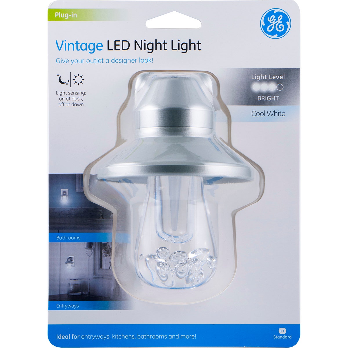 GE Vintage Automatic LED Night Light, Silver
