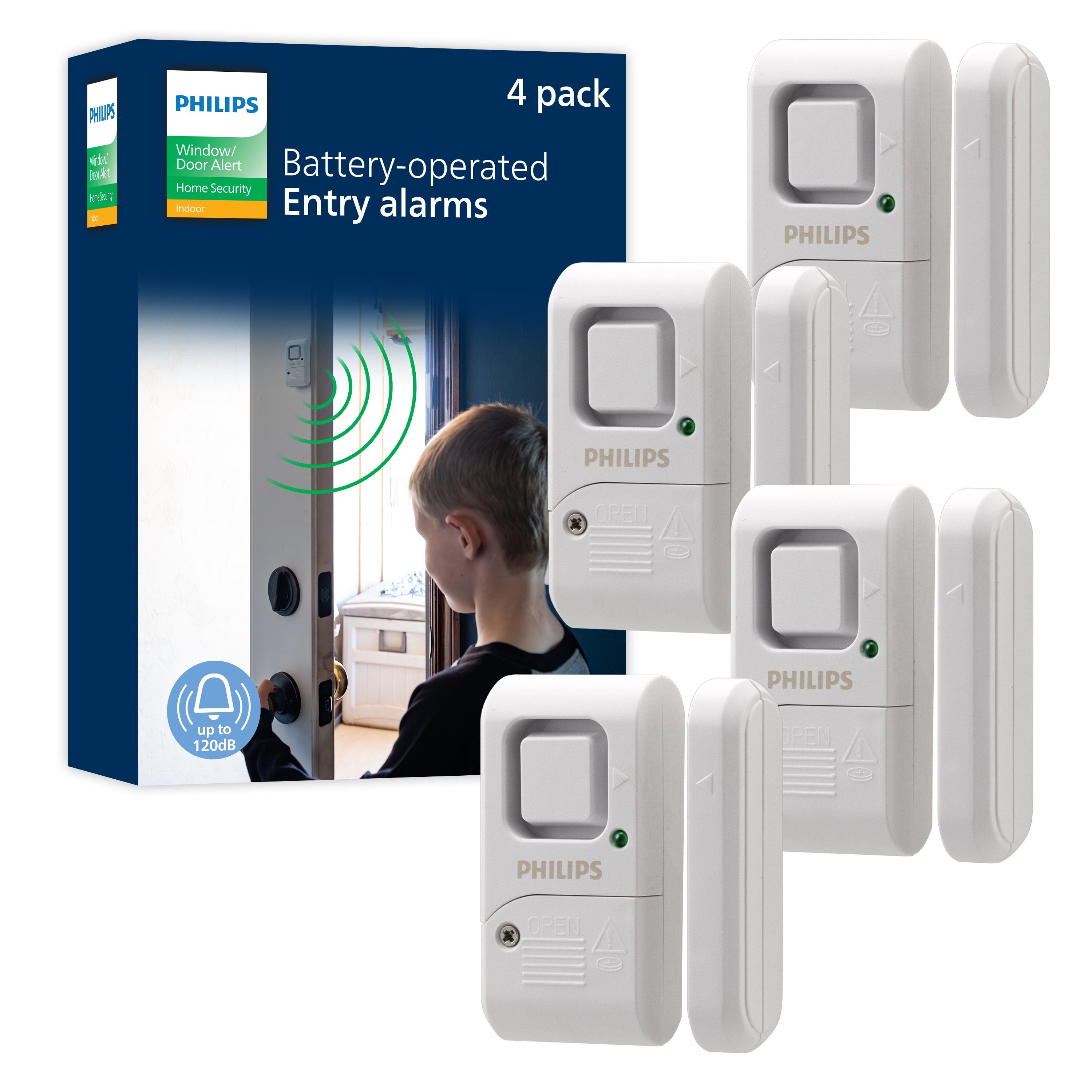 Philips Battery Operated Door Alarm, 4 Pack, White