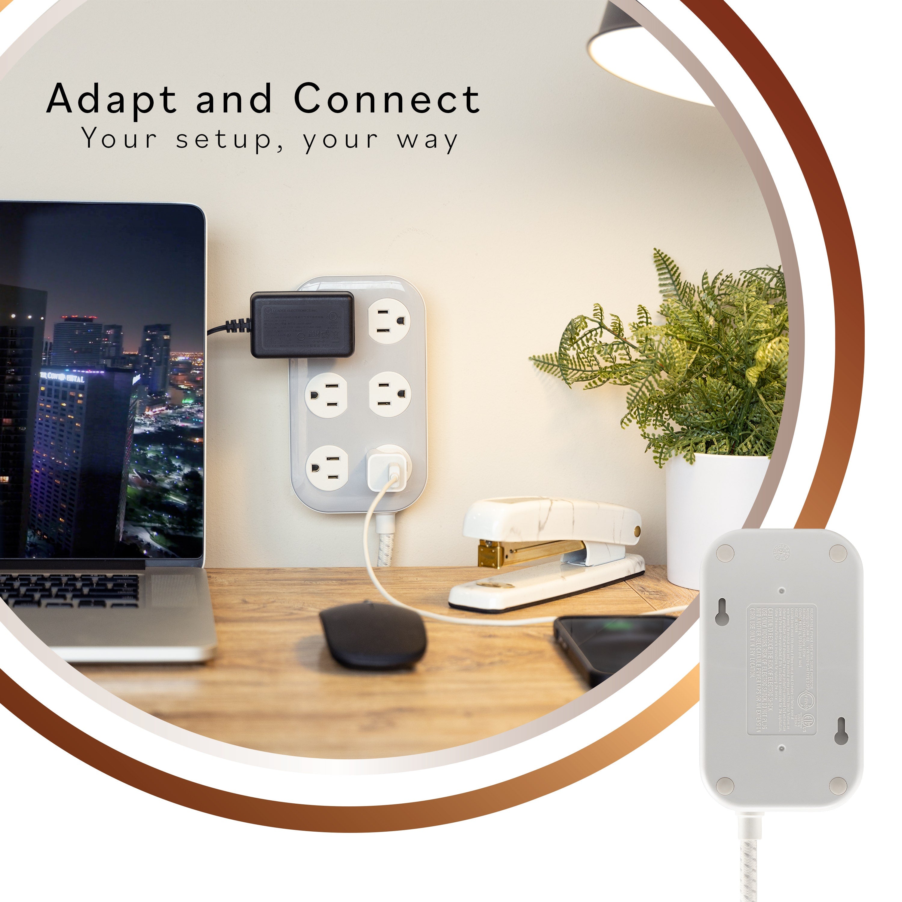 Cordinate ADAPT 6-Outlet 4ft. Braided Extension Cord with Surge Protection, Cream/Gray