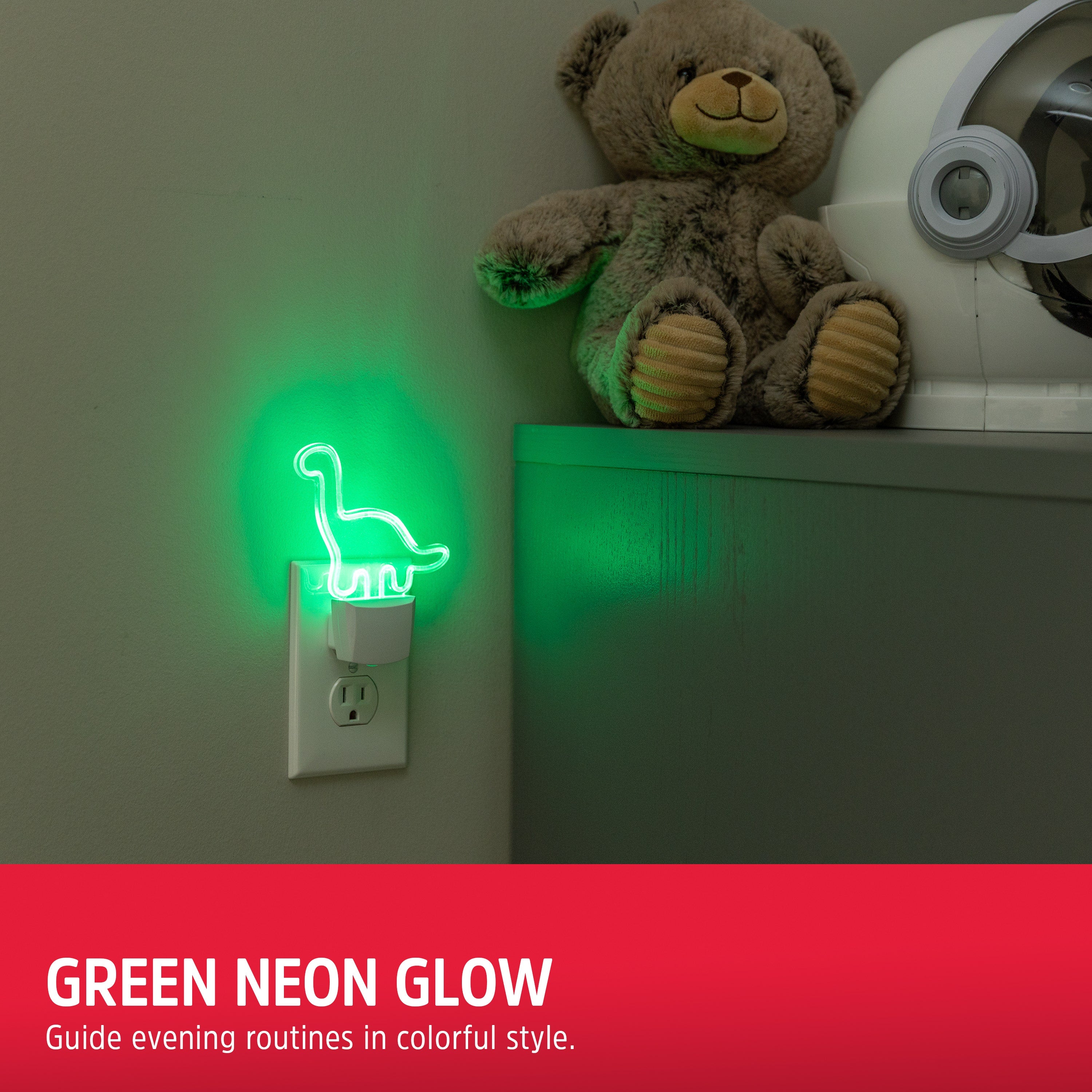 Energizer Dinosaur Plug-In Light Sensing LED Night Light, Neon Green