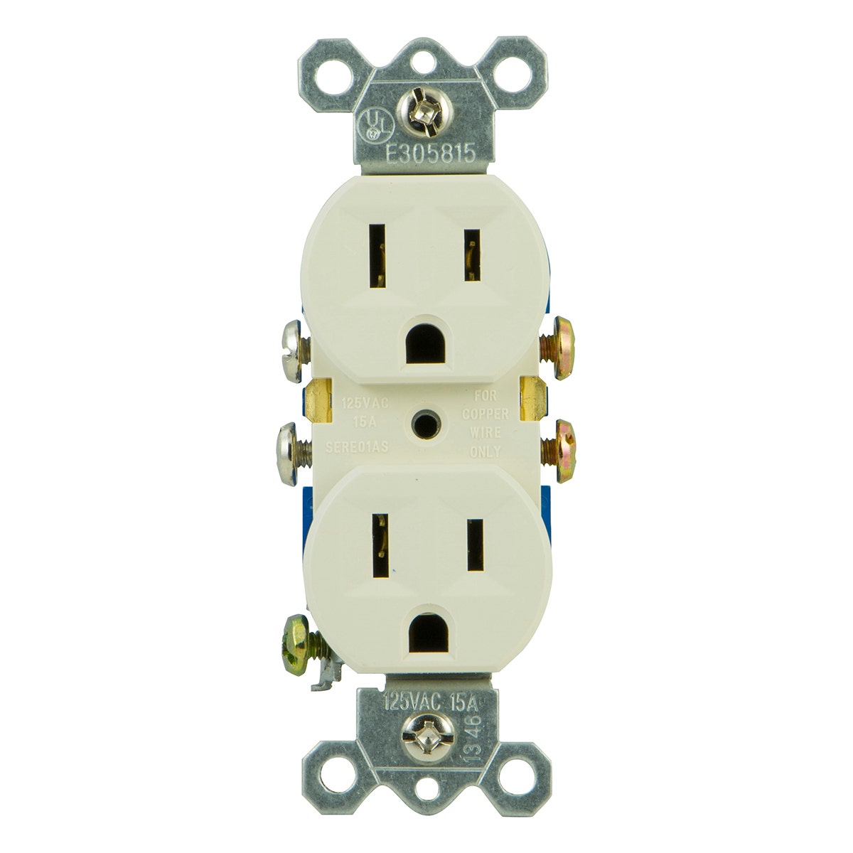 Jasco Grounding Duplex Receptacle, Light Almond