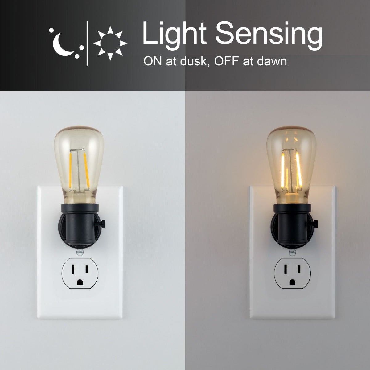 GE Vintage Light Sensing LED Night Light, 2 Pack, Black