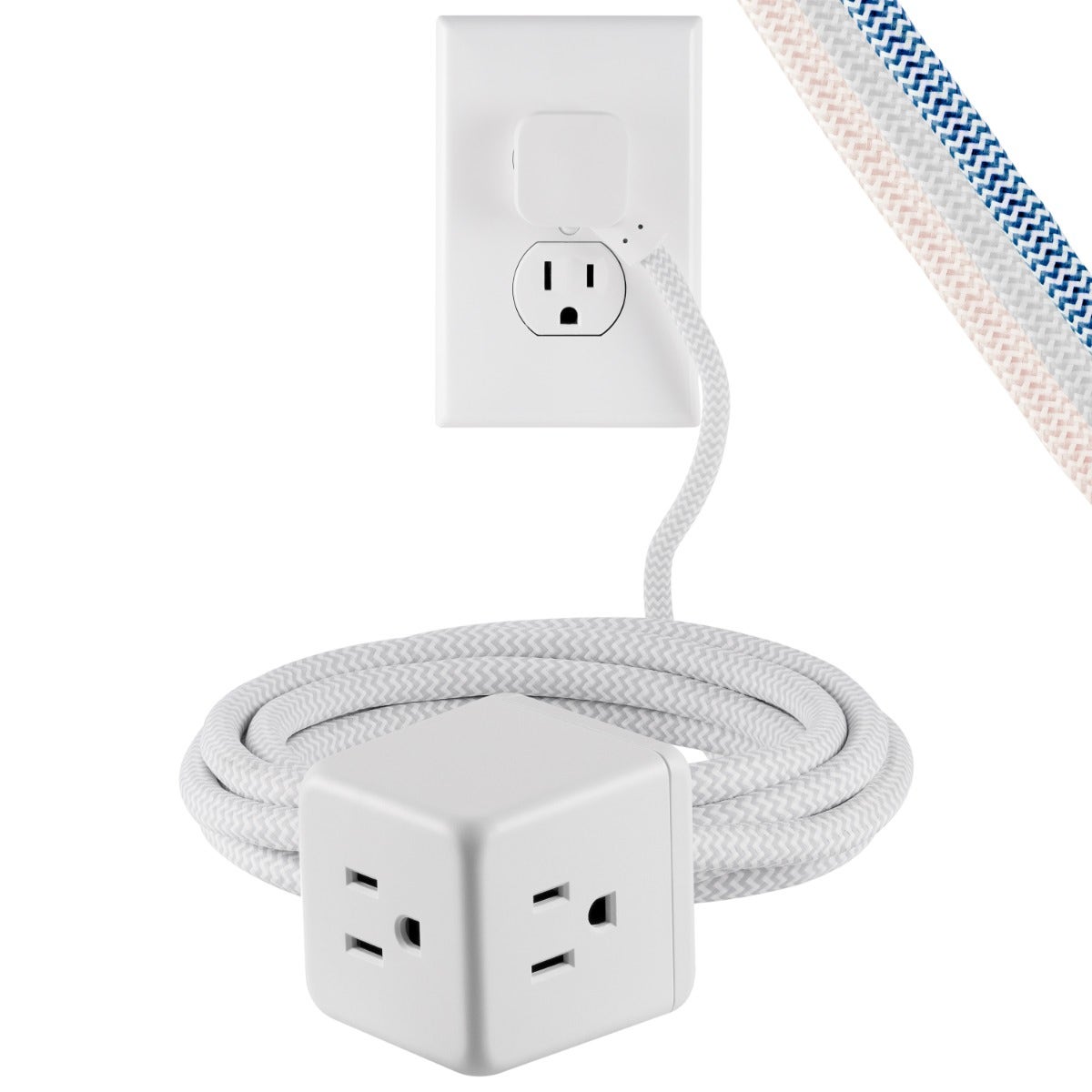 Cordinate 3-Outlet 5ft. Braided Extension Cord Cube, White