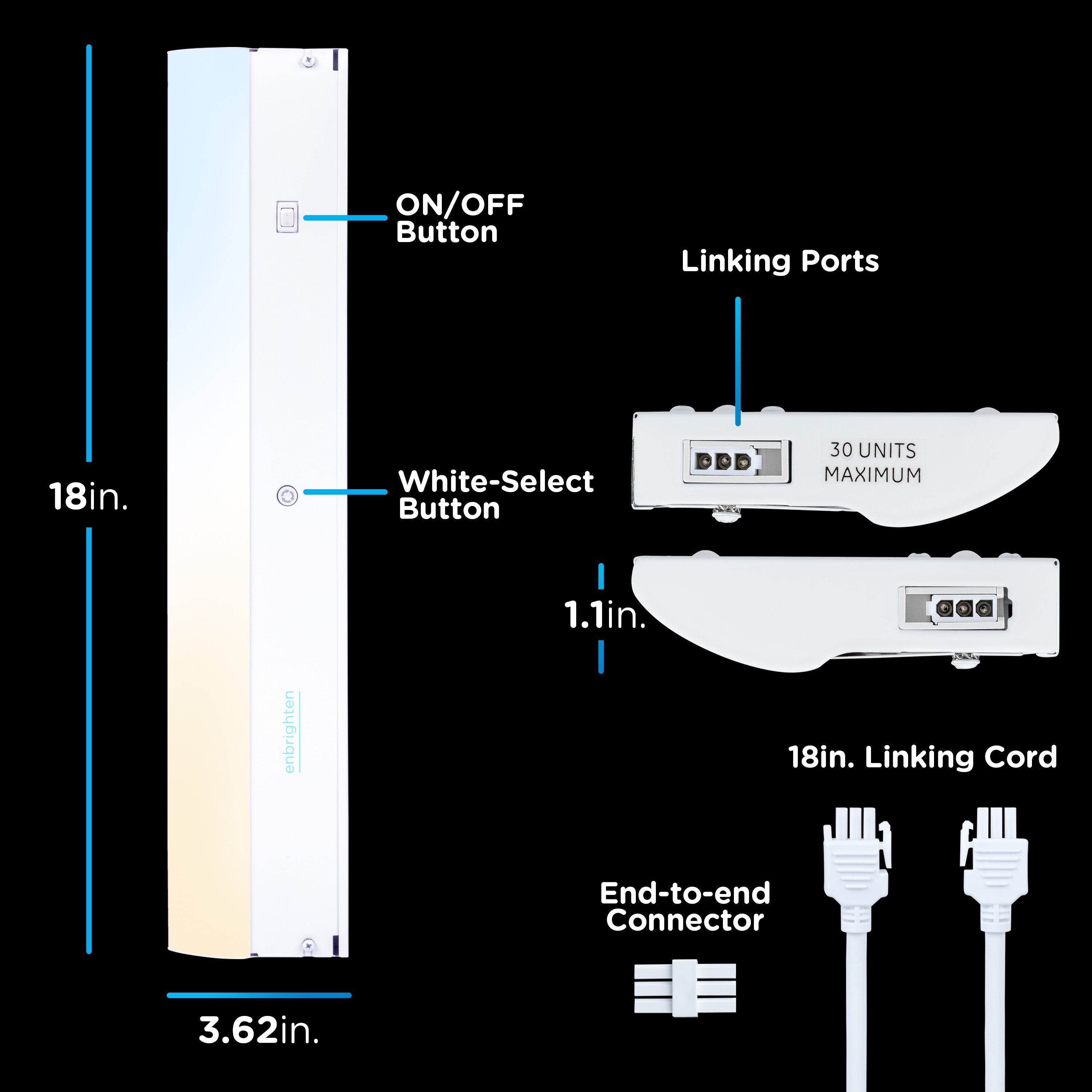 Enbrighten 18in. Direct Wire LED Light Bar, White