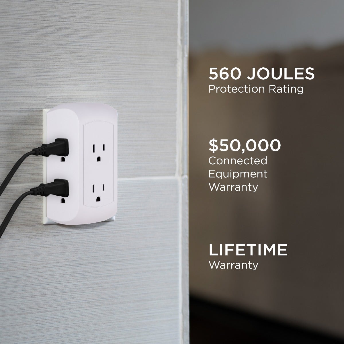 GE UltraPro 6-Outlet Wall Tap with Surge Protection, 2 Pack, White