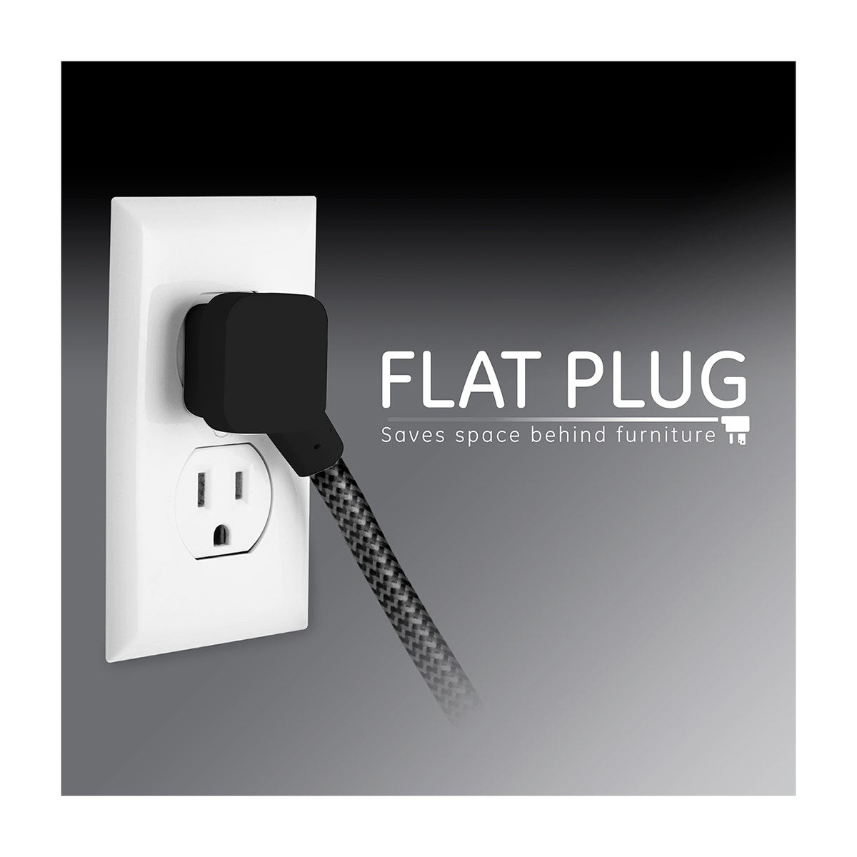 GE Pro 3-Outlet 8ft. Braided Extension Cord, Black