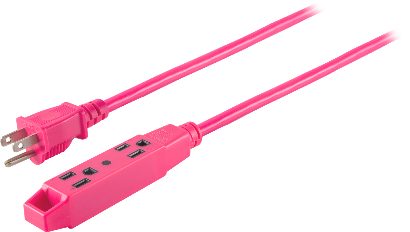 UltraPro 3-Outlet 50ft. Heavy Duty Indoor/Outdoor Extension Cord, Pink