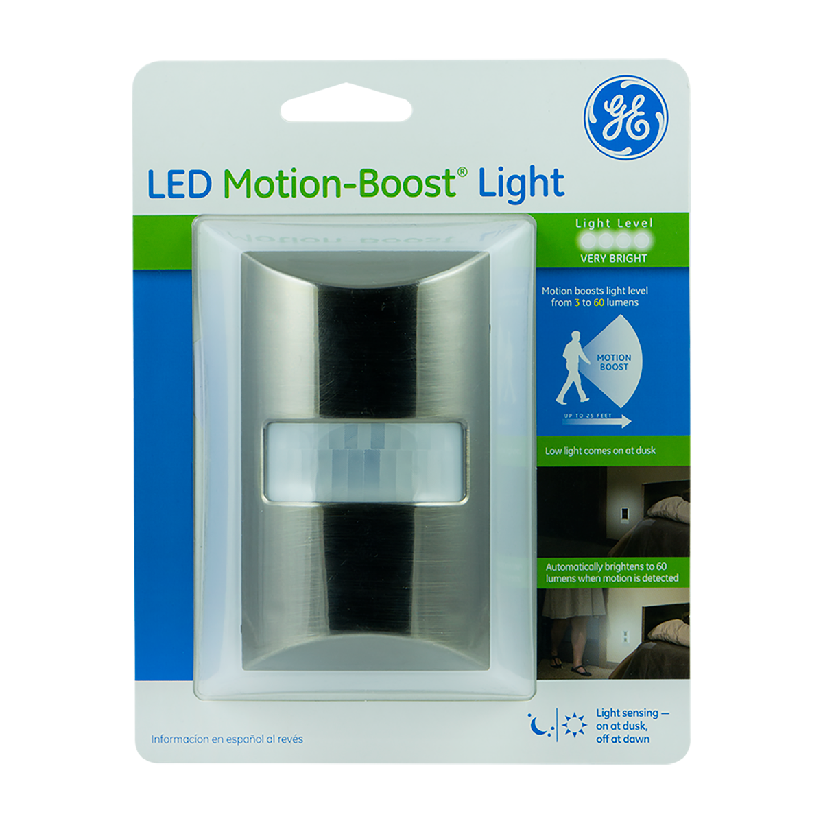 GE CoverLite Light Sensing Motion-Boost LED Night Light, Silver