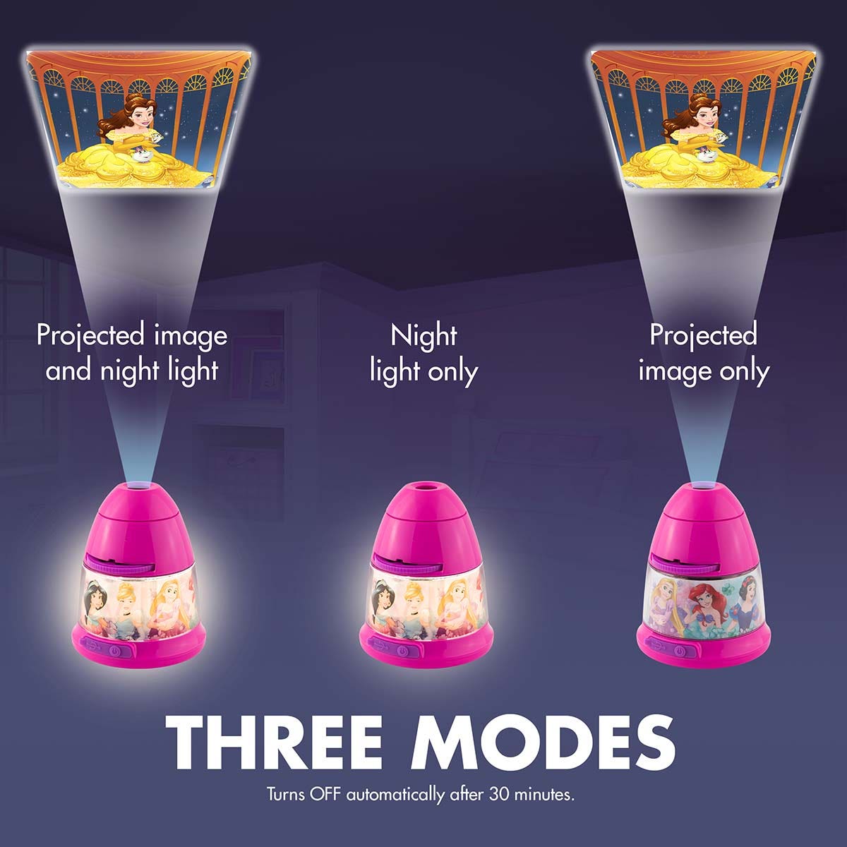 Projectables Disney Princesses Tabletop 8-Image LED Night Light, Pink