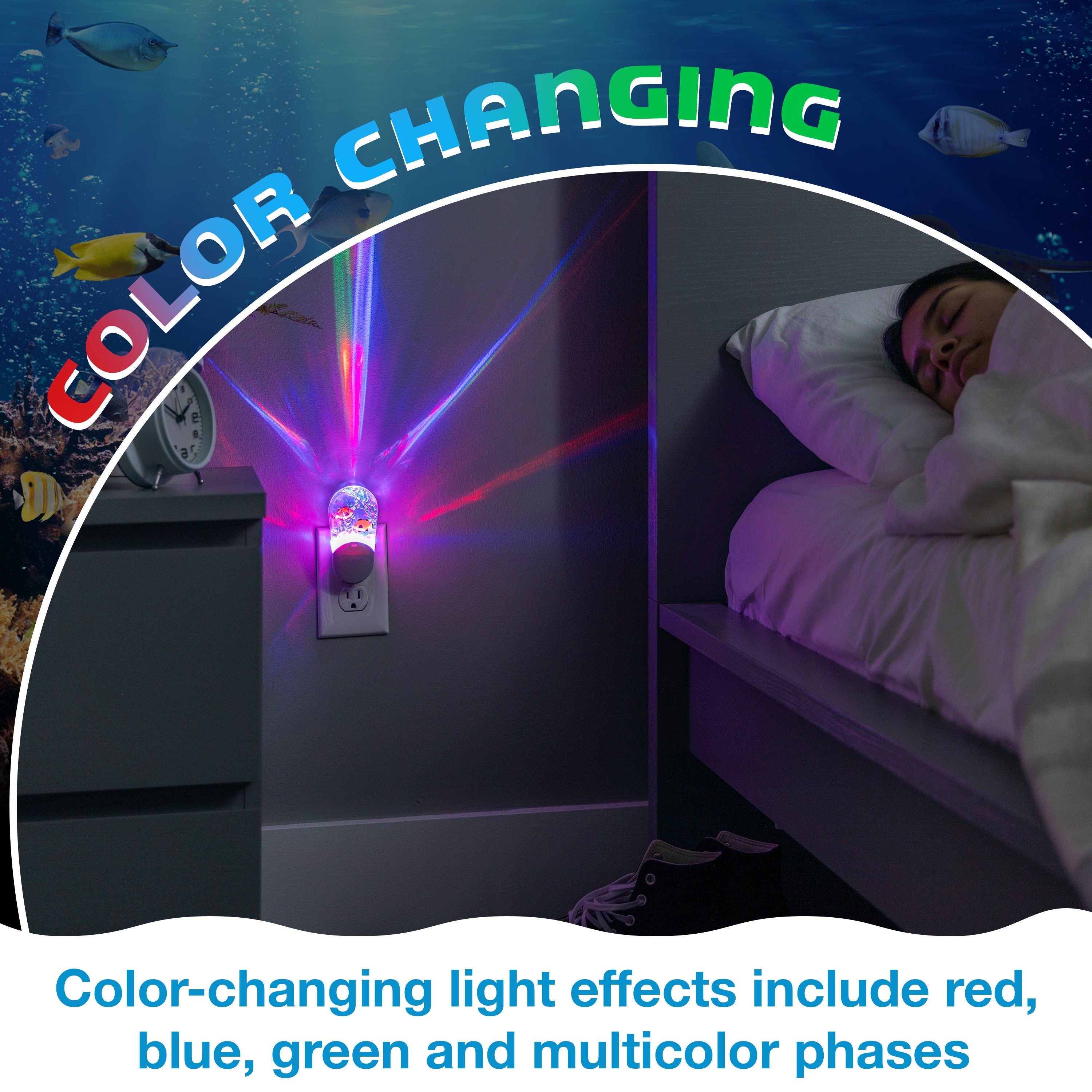 Jasco Aqualites Tropical Fish Light Sensing Plug-In Color-Changing LED Night Light, White