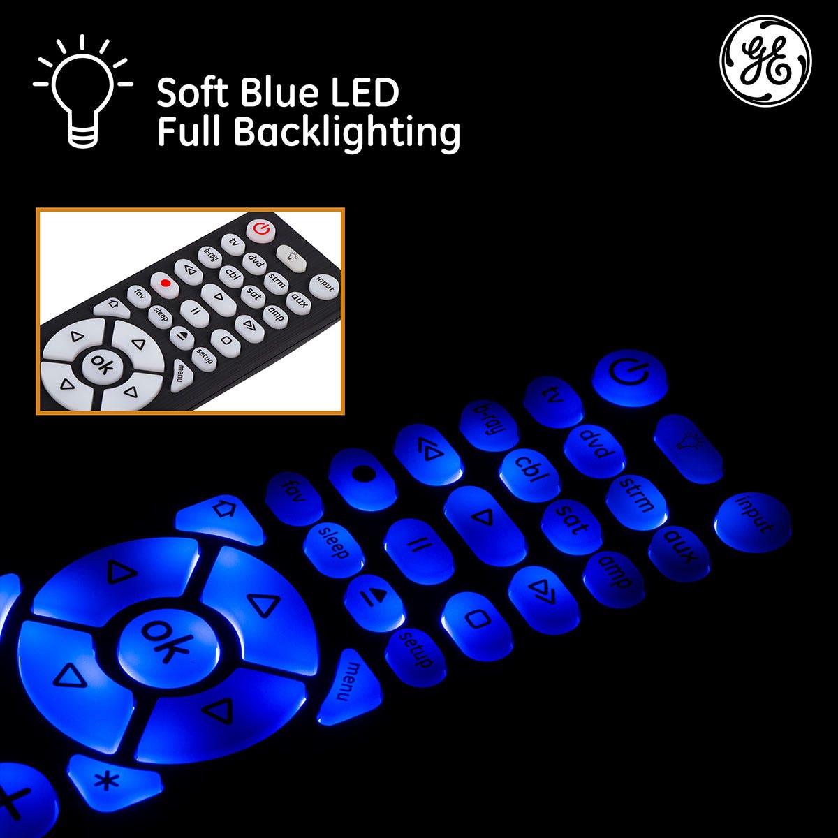 GE 8-Device Backlit Universal Remote, Black