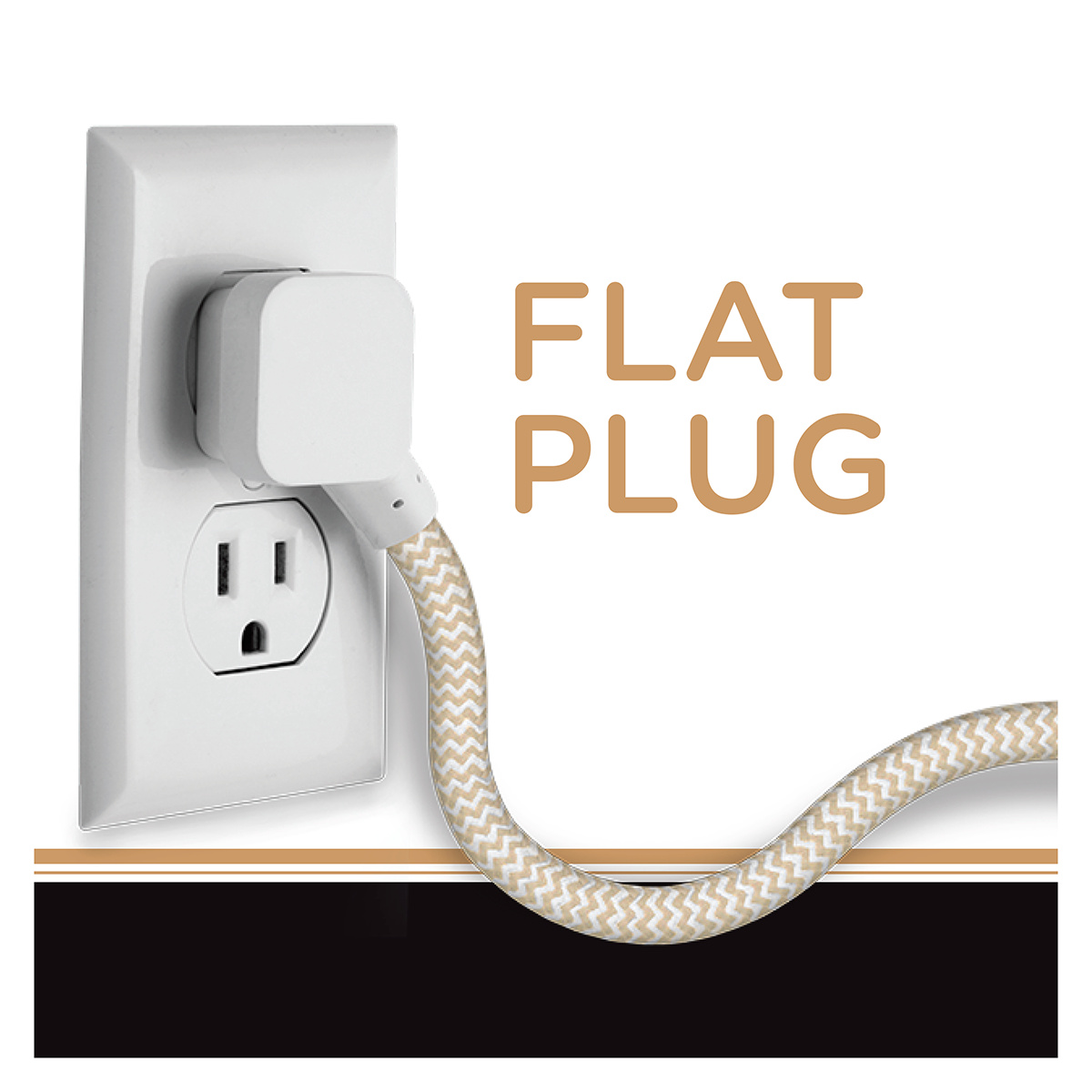 Cordinate 3-Outlet 10ft. Braided Extension Cord with Surge Protection, White/Tan