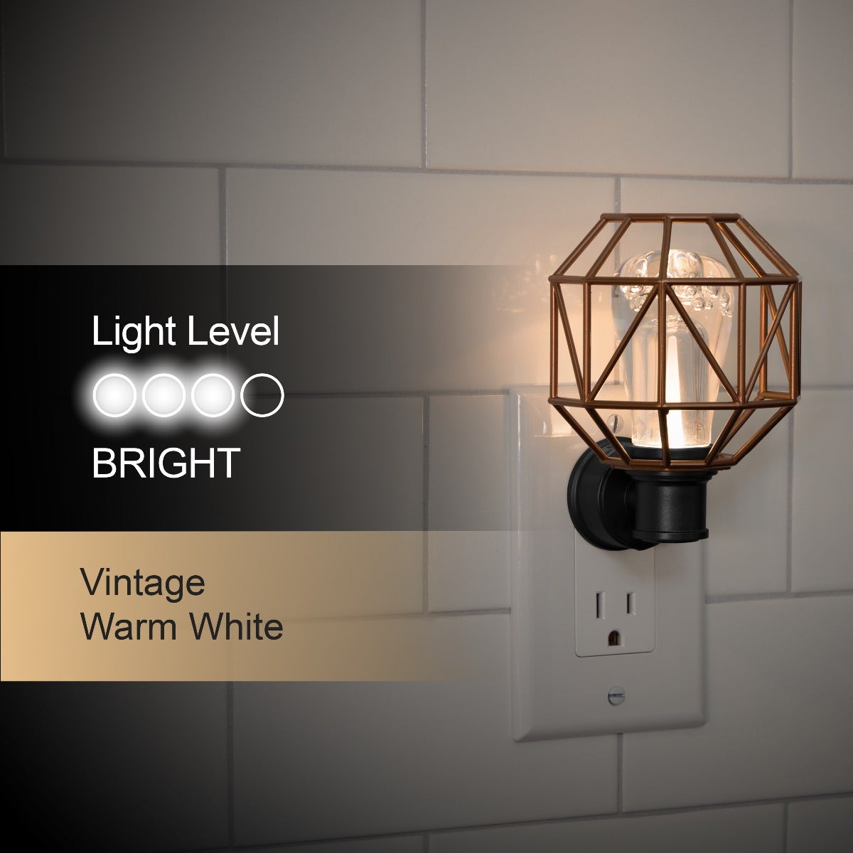 GE Vintage Geometric Cage Frame Light Sensing LED Night Light, Bronze