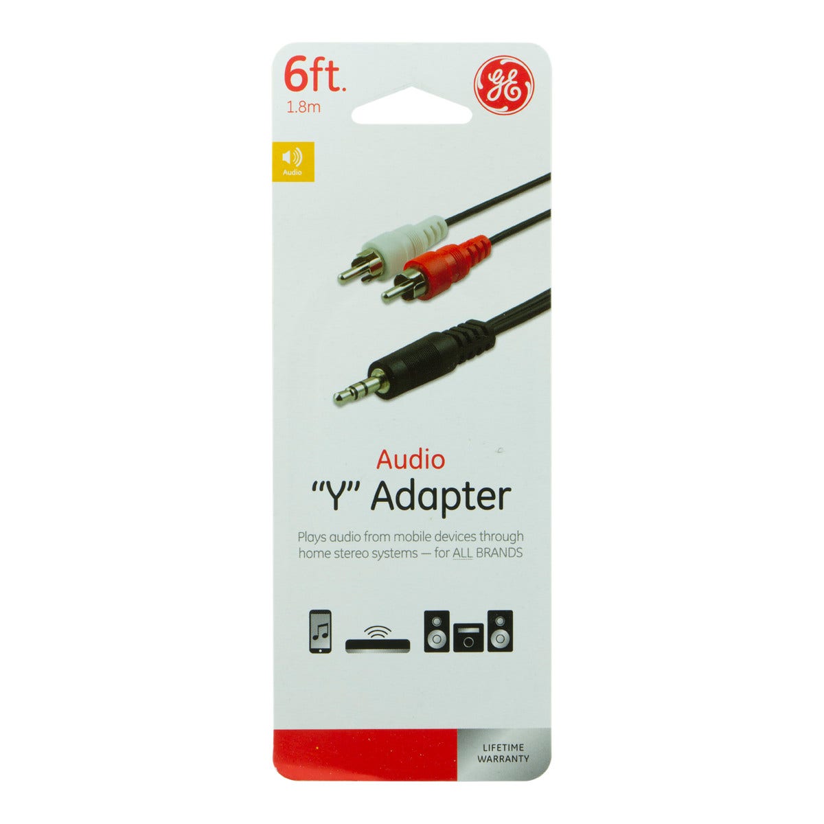 GE 6ft. Audio Y Adapter with 2 RCA Jacks to 3.5mm Jack, Black