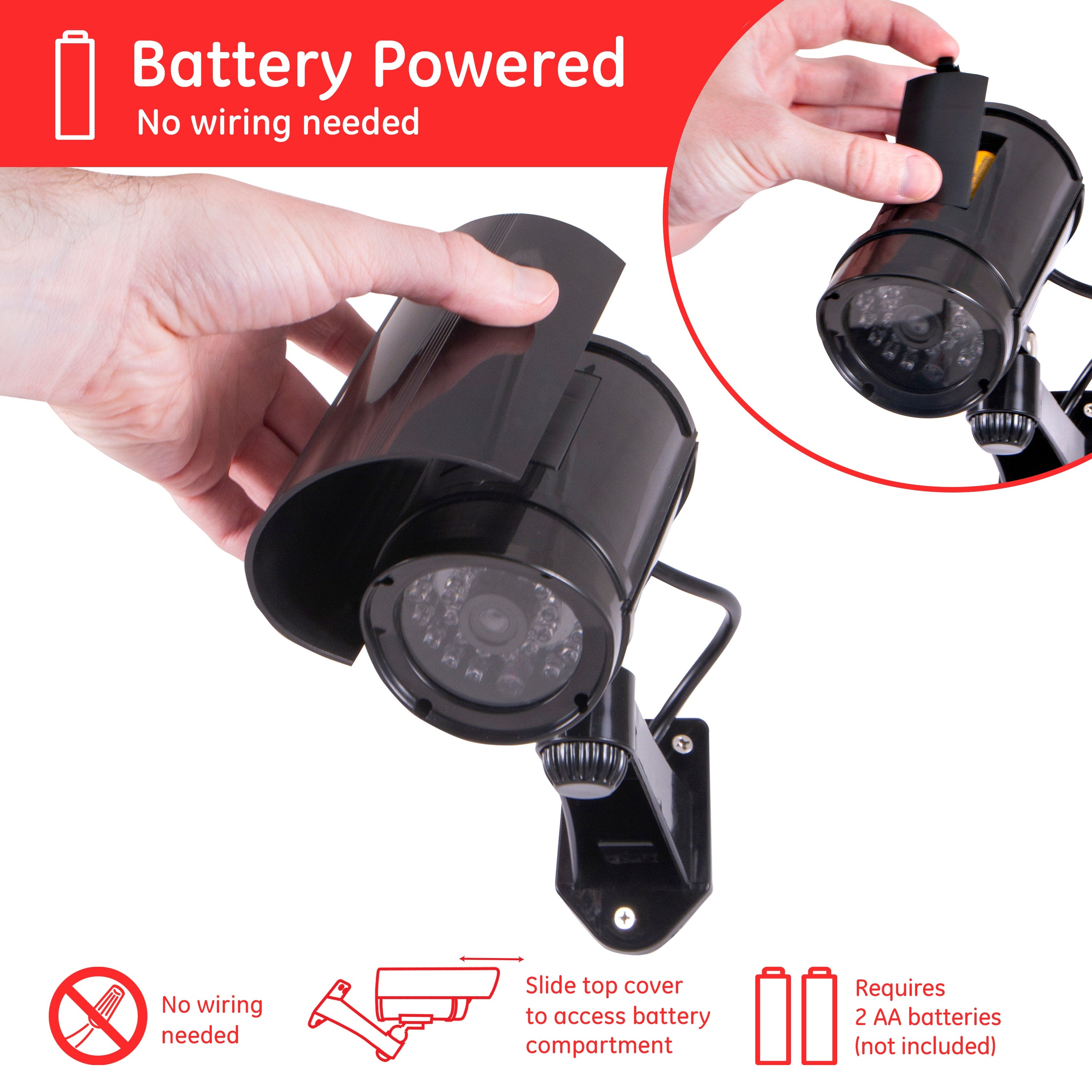 Power Gear Battery-Operated Decoy Security Bullet Camera with Red Indicator LED, Black