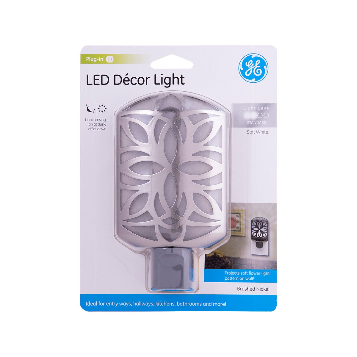 GE Light Sensing LED Night Light, Brushed Nickel