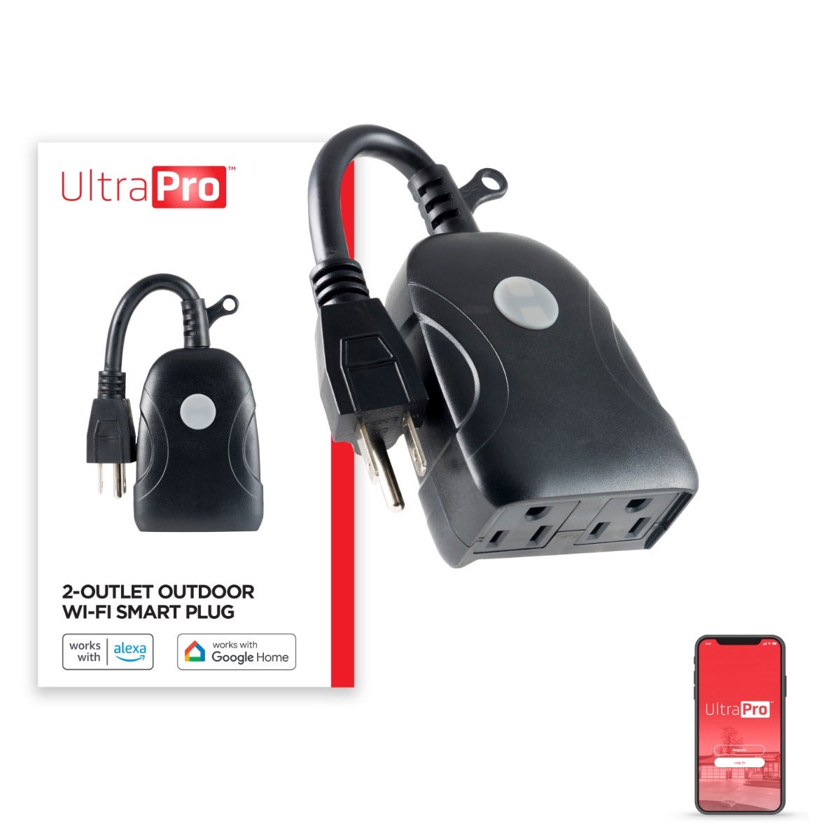 UltraPro Outdoor Plug-In 2-Outlet WiFi Smart Switch, Black