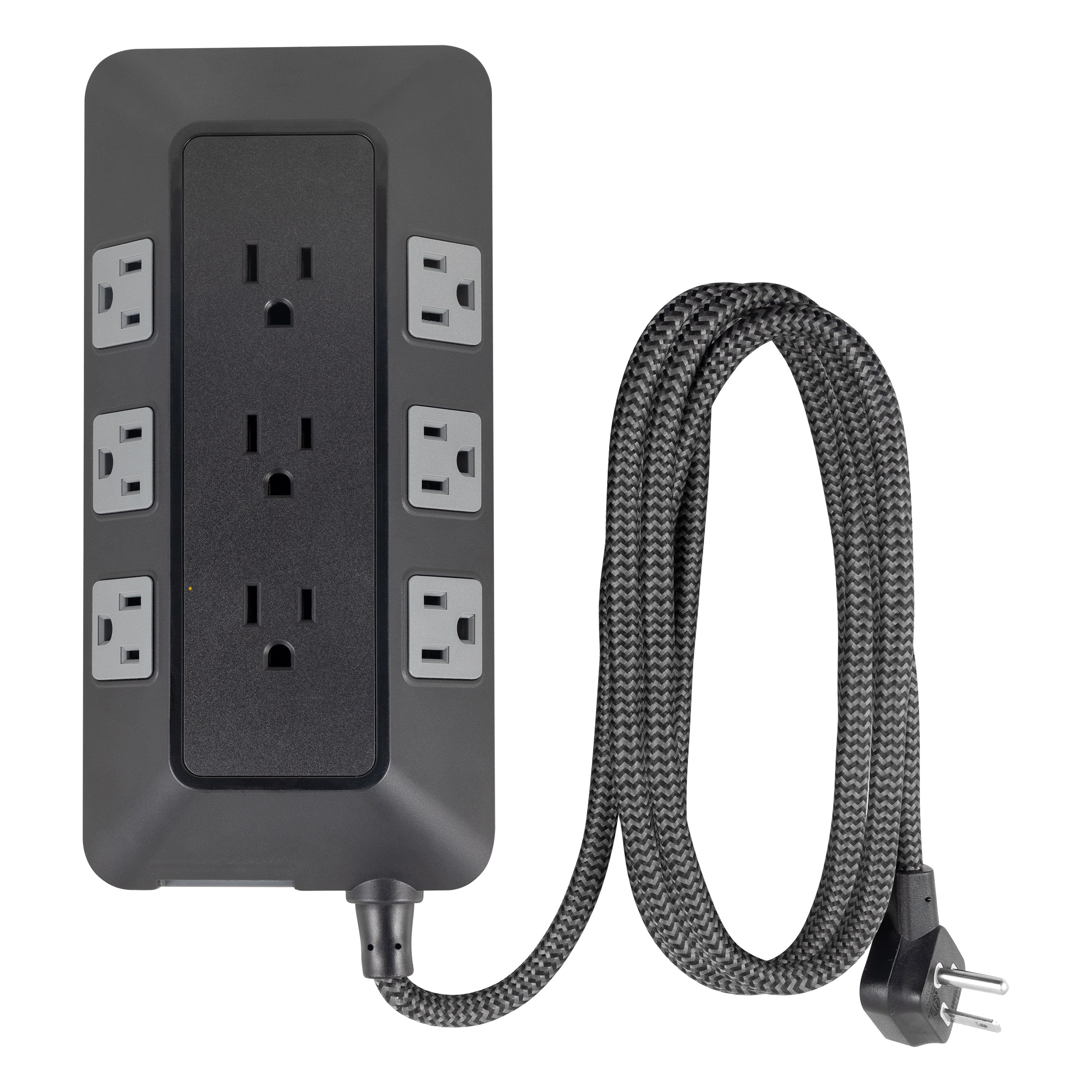 GE 9-Outlet 8ft. Surge Protector with Adapter-Spaced Outlets, Black