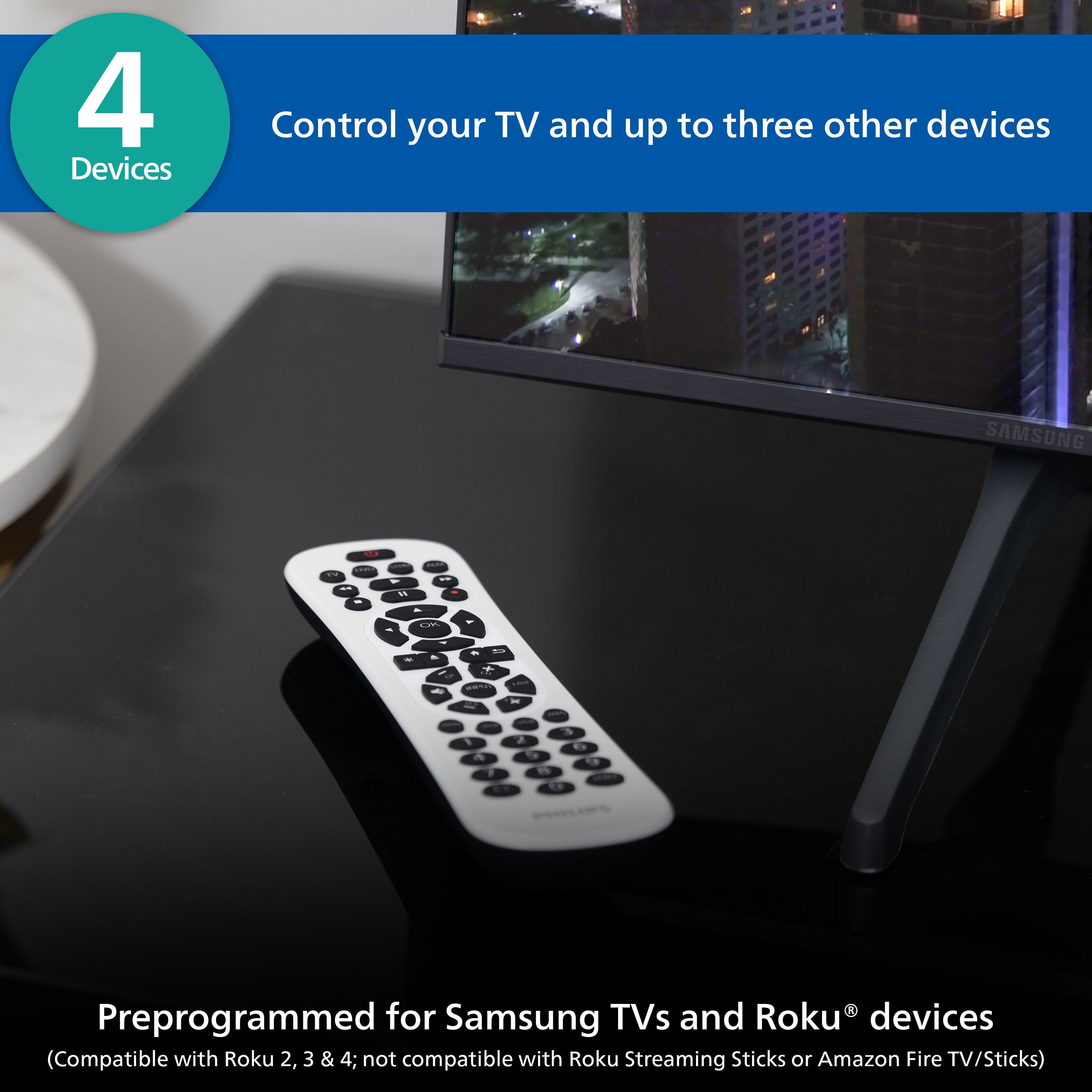 Philips 4-Device Backlit Universal Remote, White