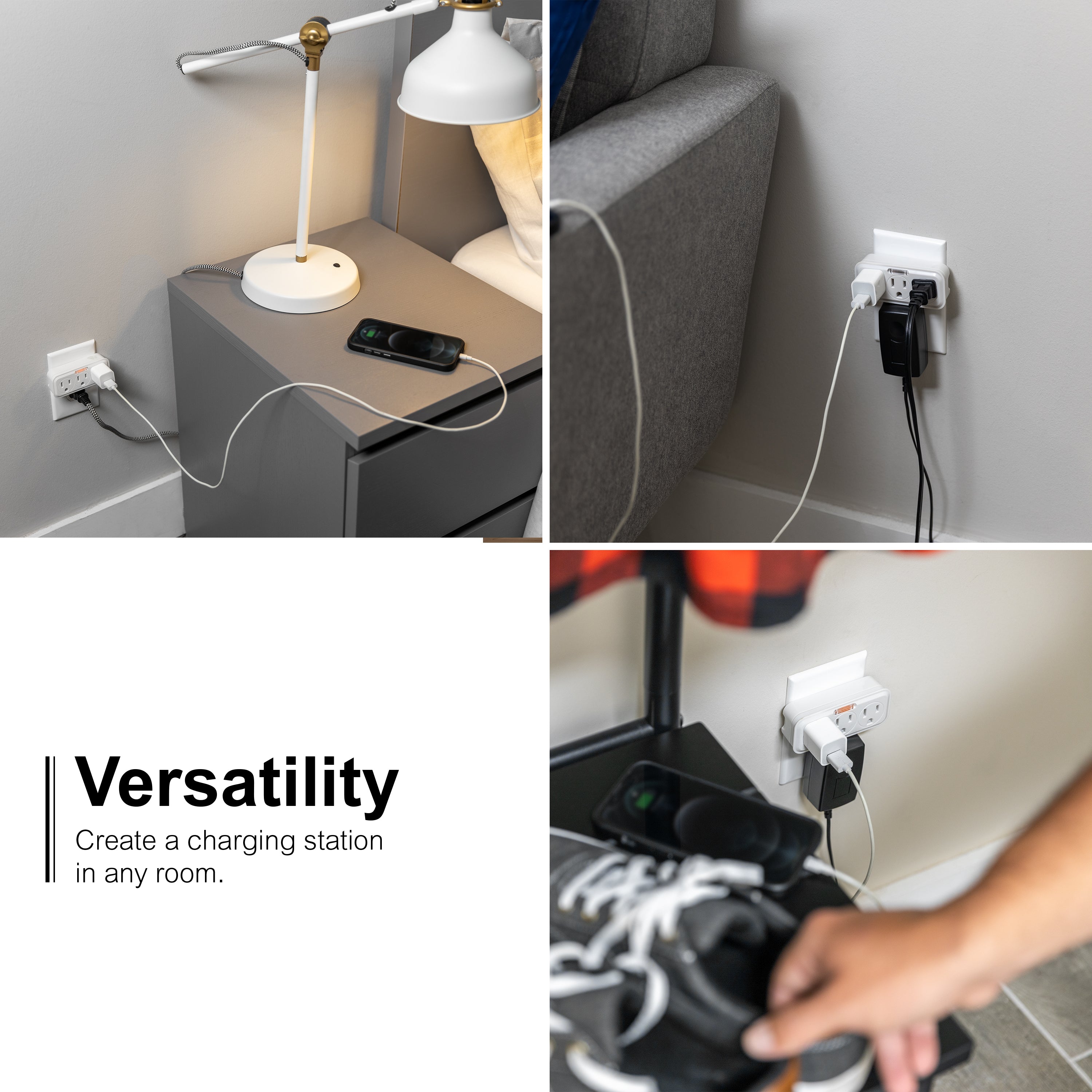 GE 3 Grounded Outlets Power Tap, Guidelight, 2 Pack, White