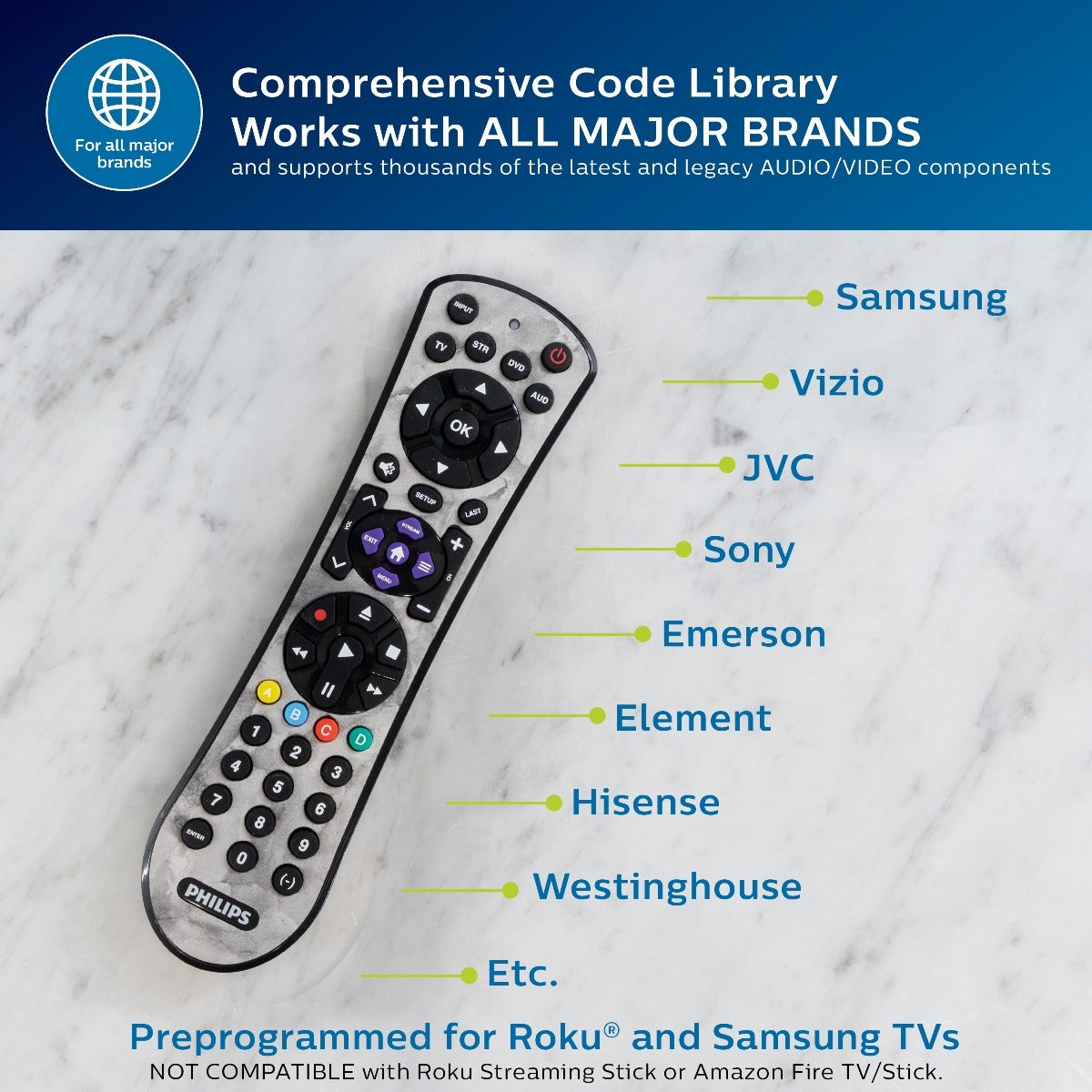 Philips 4-Device Soft Touch Universal Remote, Marble