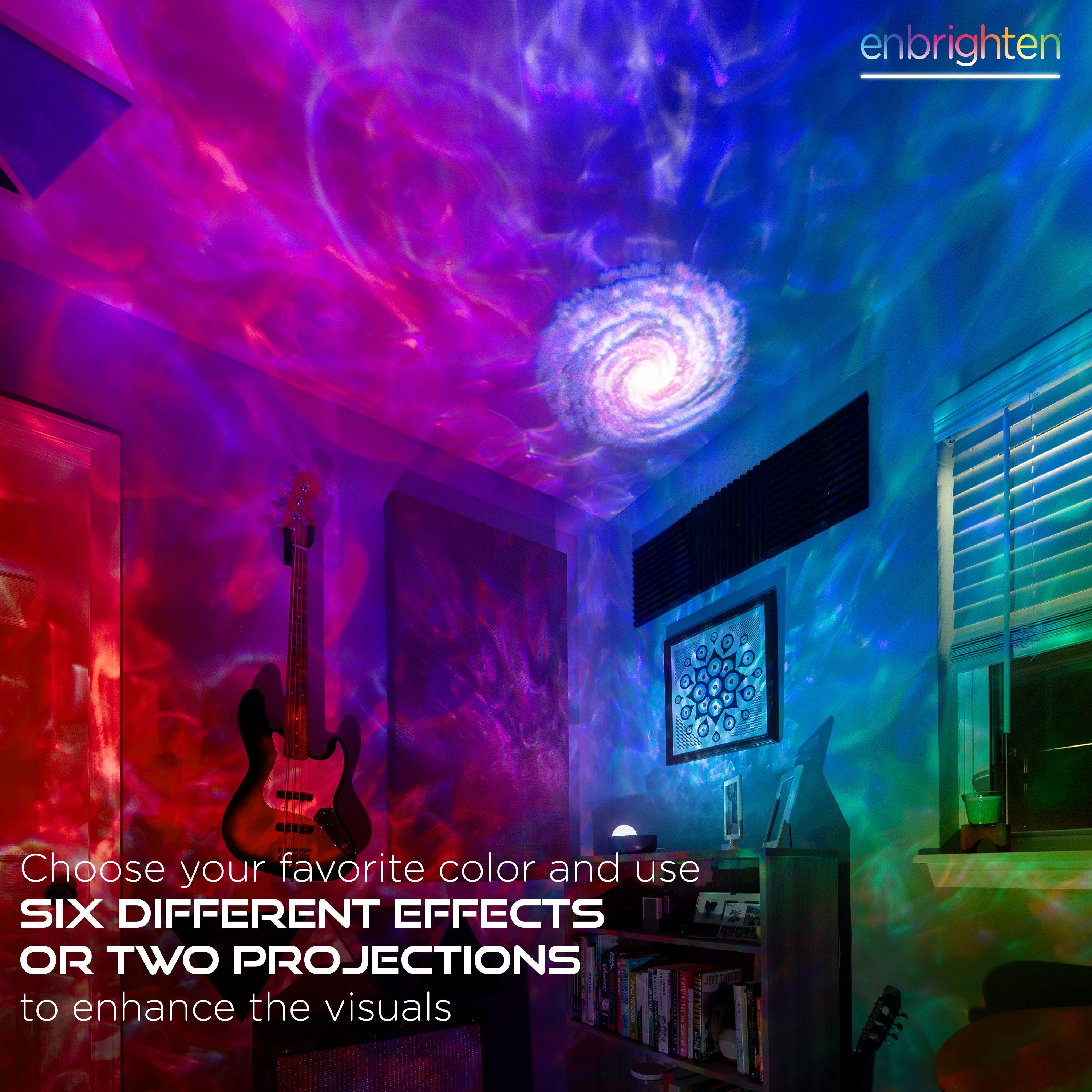 Enbrighten Galaxy Wave Projector LED Tabletop Night Light with Sound Effects, Gray