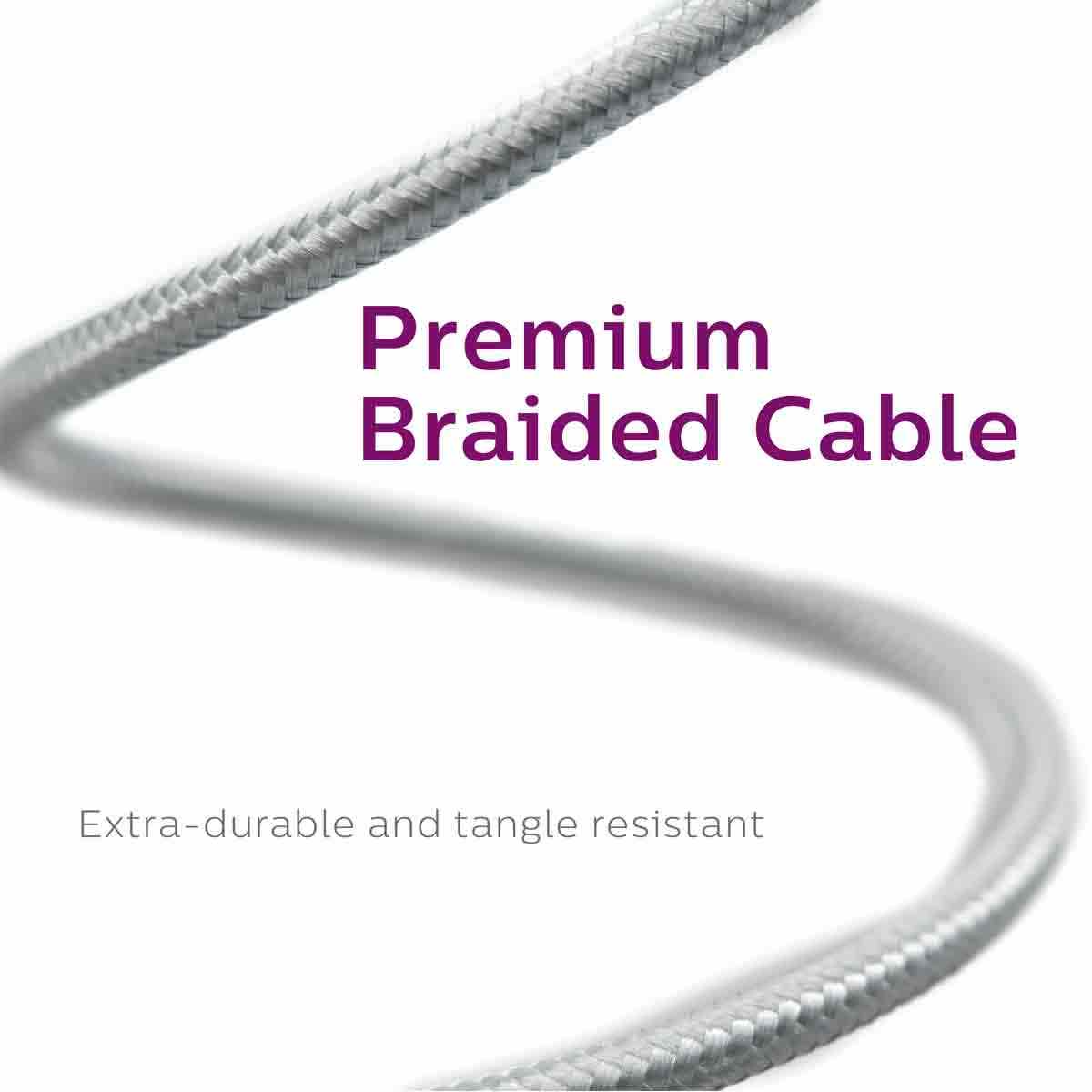 Philips Elite 6ft. USB-C Braided Charging Cable with Aluminum Connectors, Silver