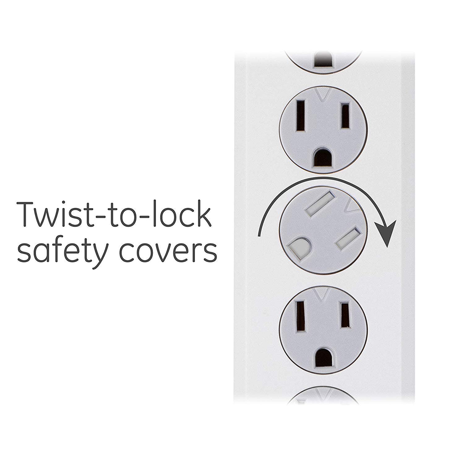 GE 6-Outlet 2ft. Surge Protector with Twist-to-Close Safety Covers, White