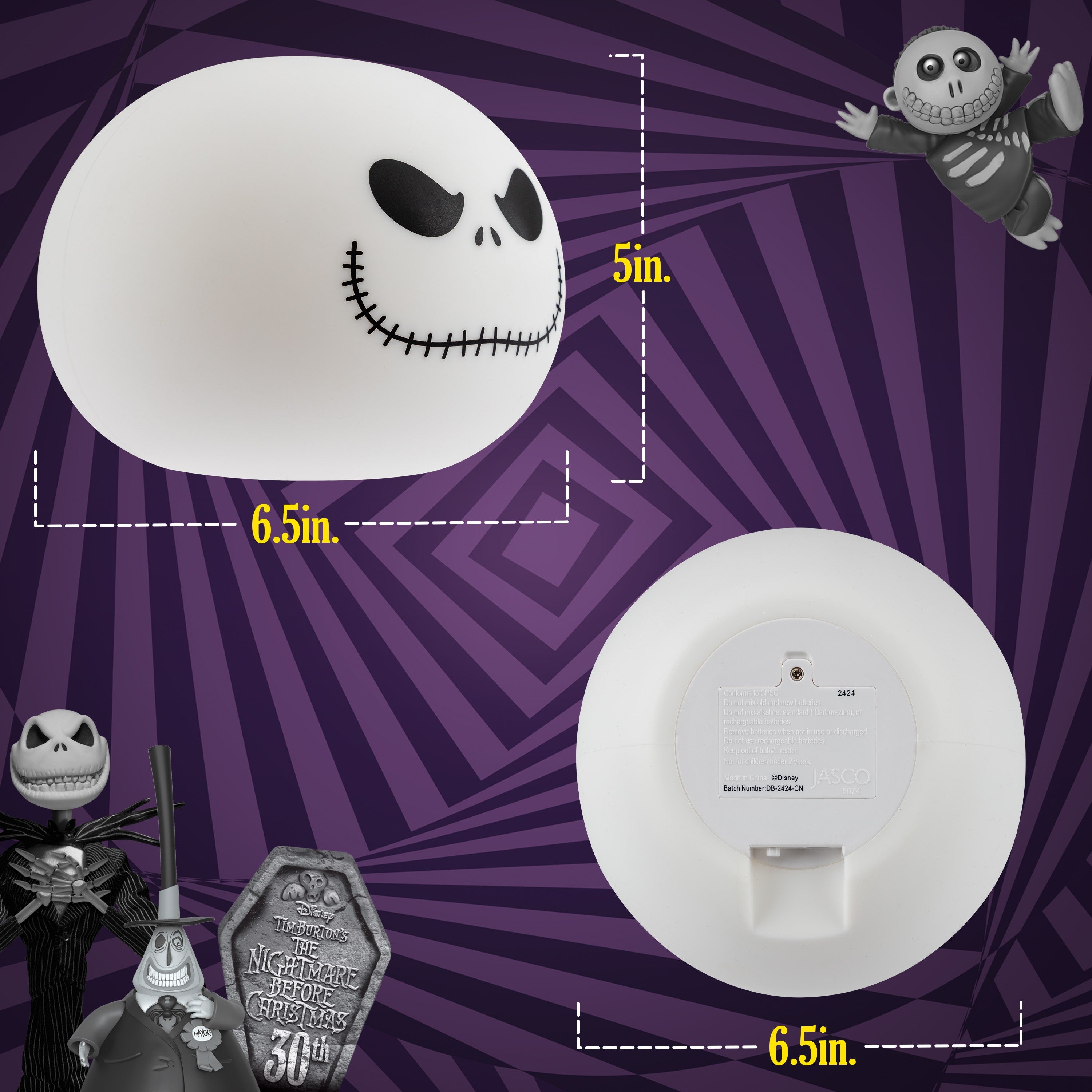Disney Jack Skellington Color-Changing Tabletop LED Night Light, White