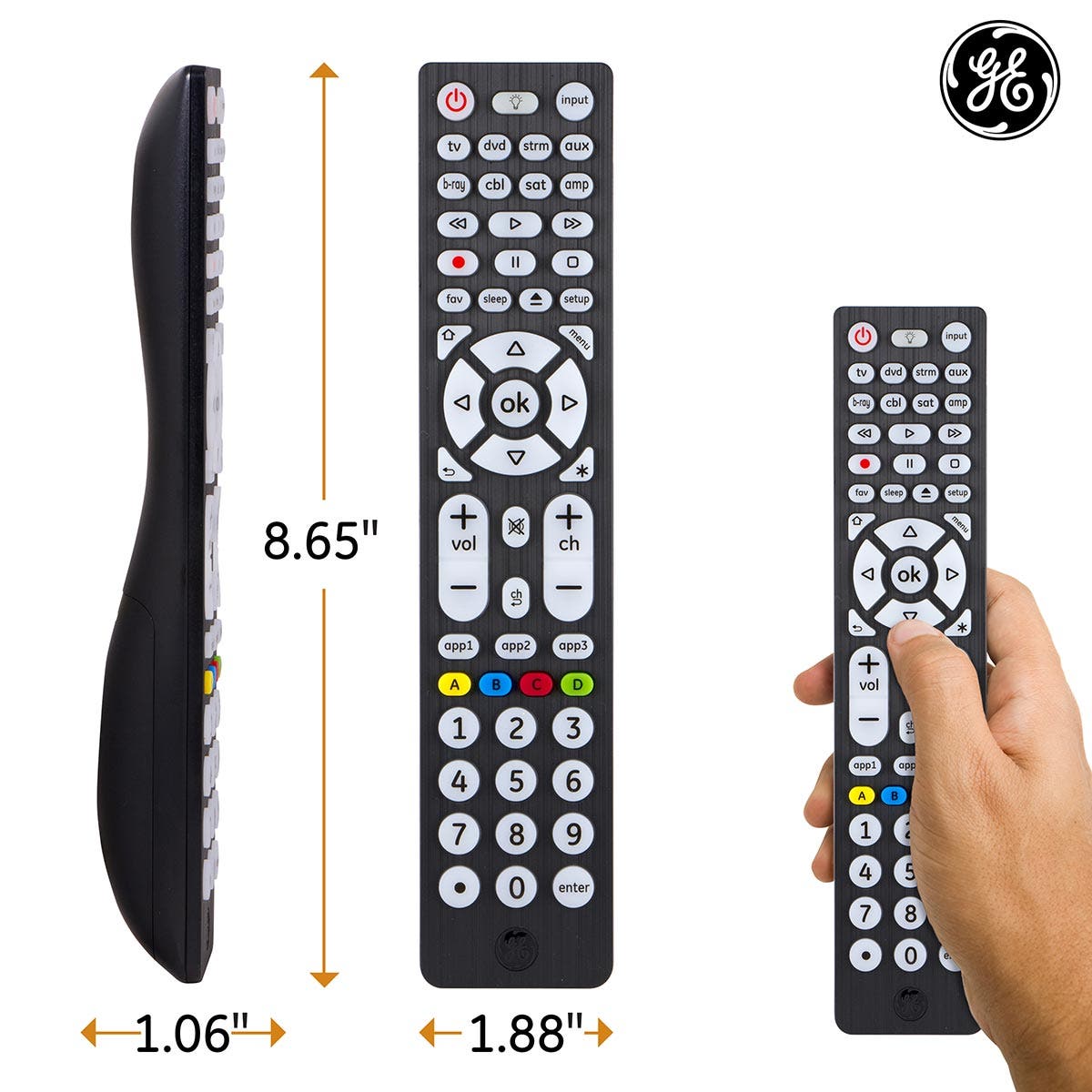 GE 8-Device Backlit Universal Remote, Black