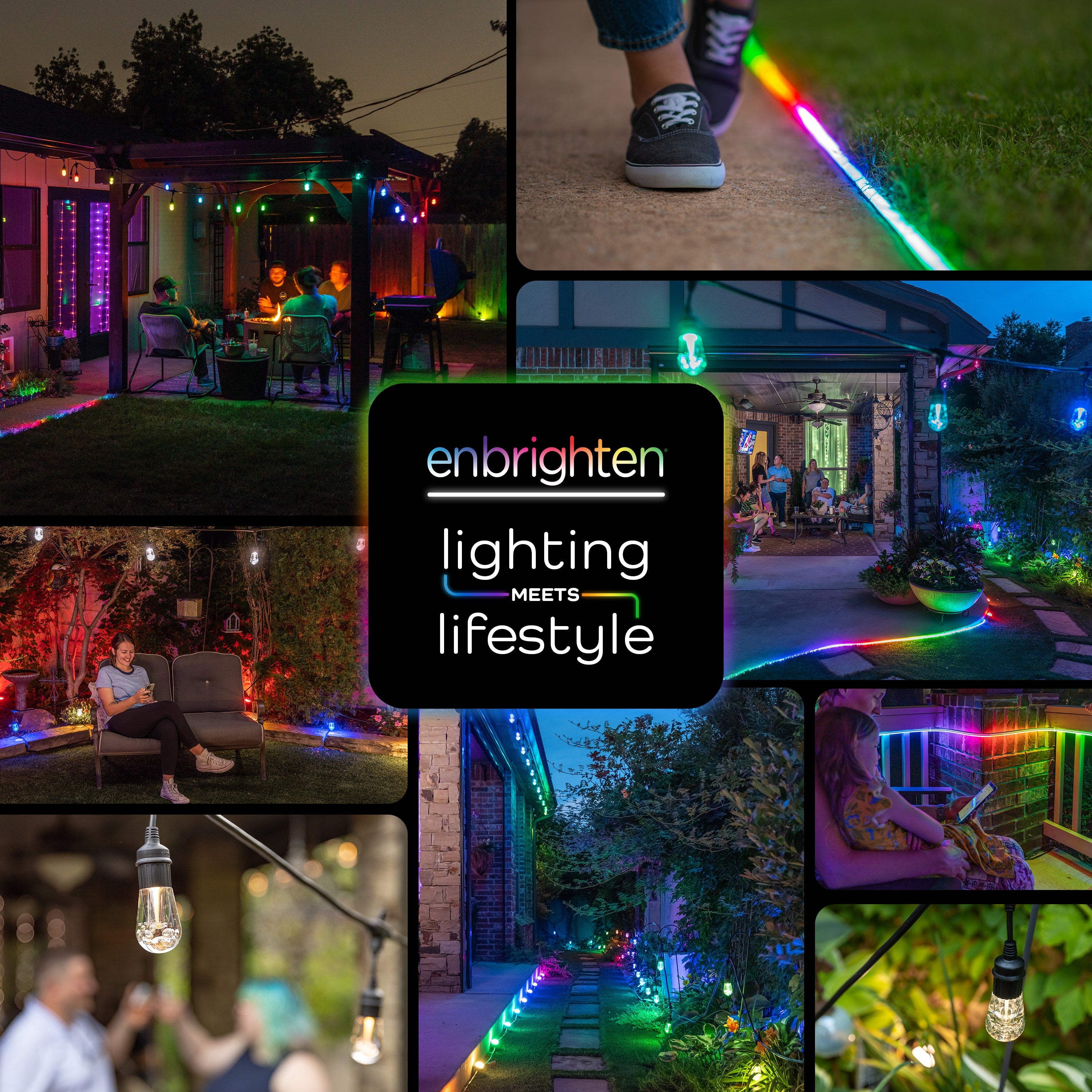 Enbrighten Seasons Color-Changing Classic LED Cafe Lights, 20 Bulbs, 40ft. Black Cord