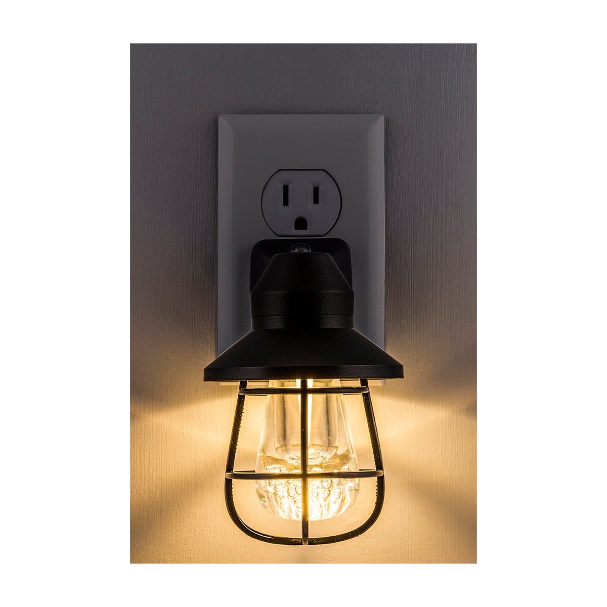 GE Vintage Cage Frame Light Sensing LED Night Light, Black, 4 Pack