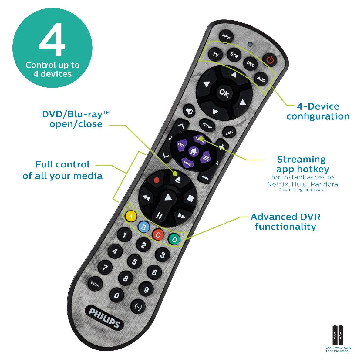 Philips 4-Device Soft Touch Universal Remote, Marble