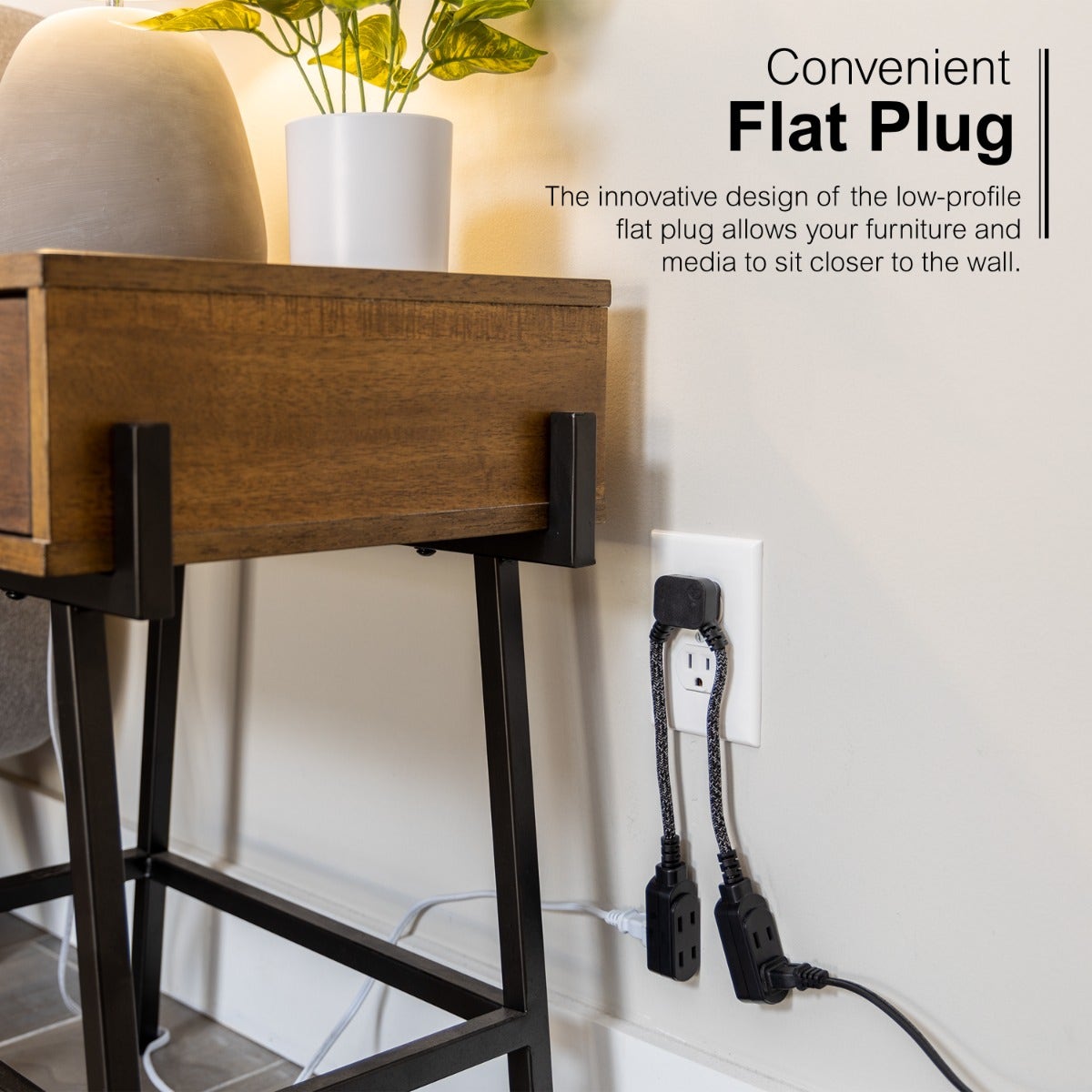 GE 3-Outlet 10in. Dual Split Extension Cord, Black