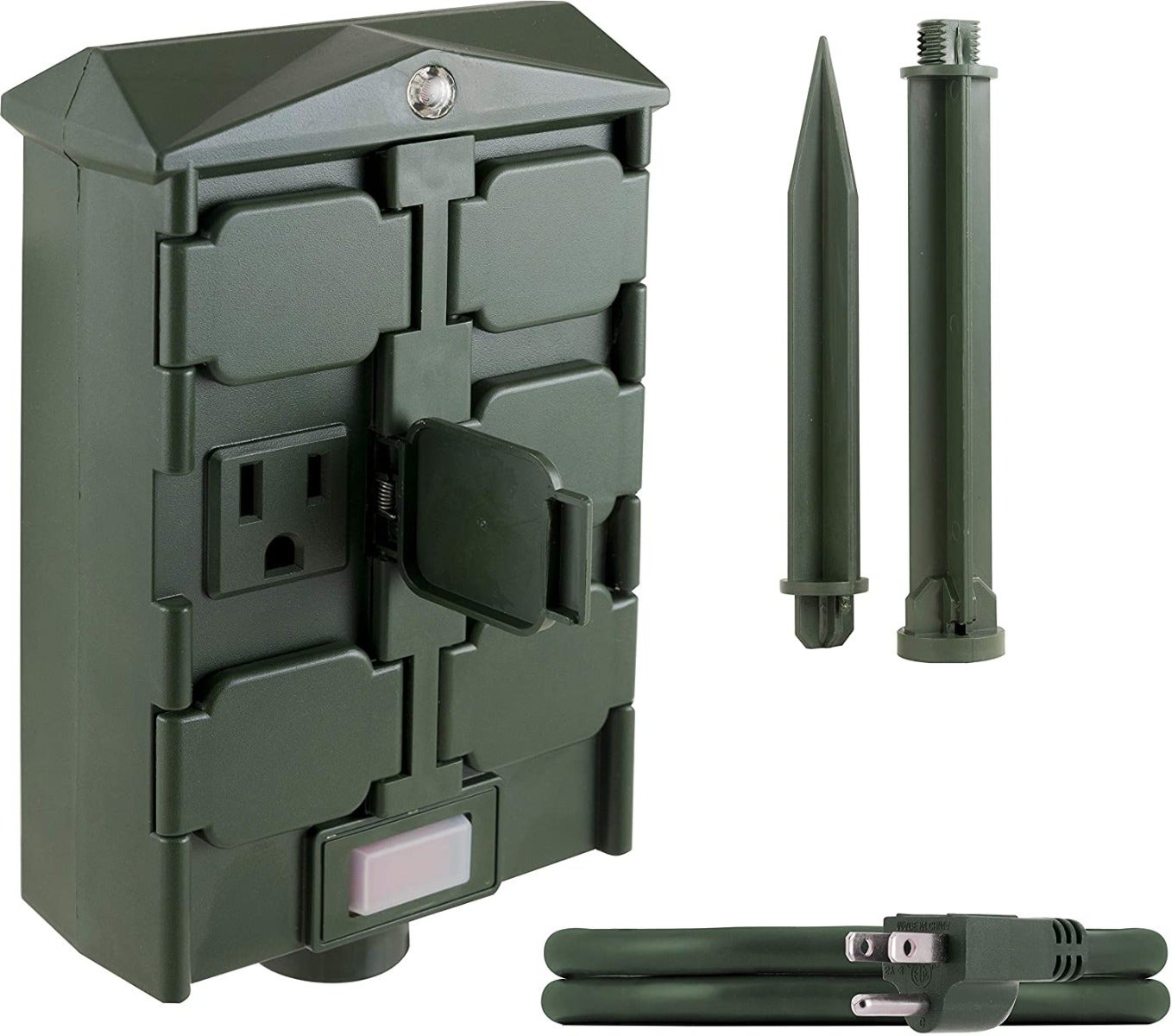 myTouchSmart Outdoor 6-Outlet Light Sensing Yard Stake Timer with 6ft. Cord, Green