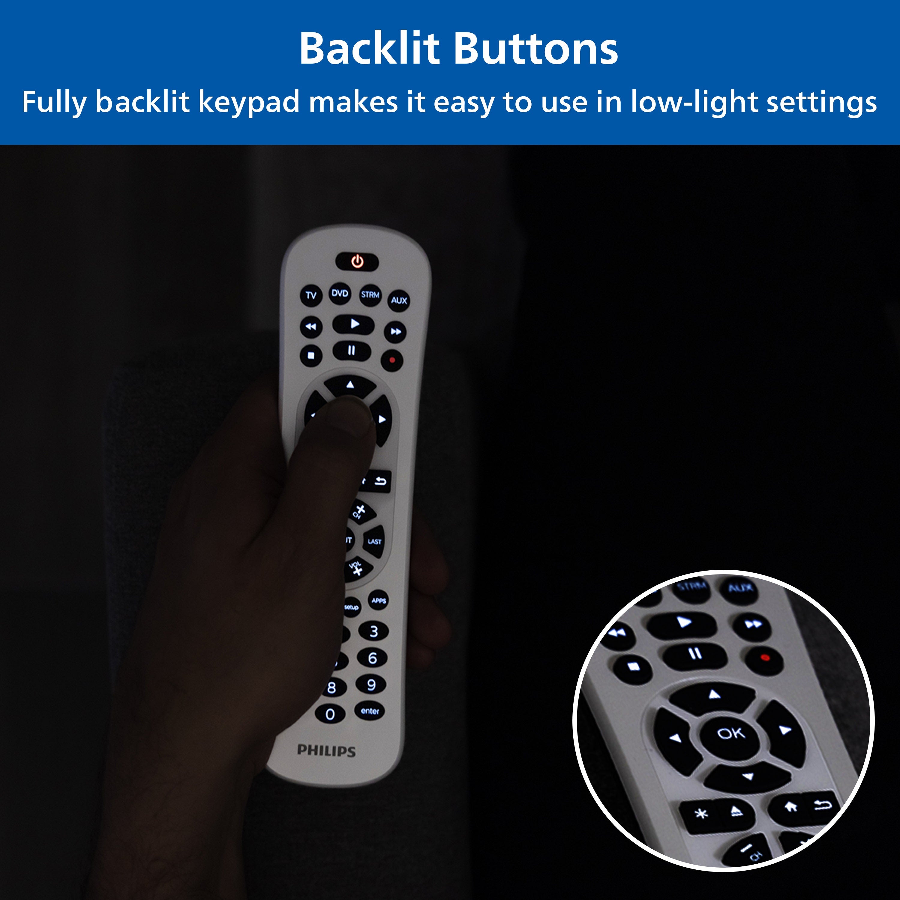Philips 4-Device Backlit Universal Remote, White