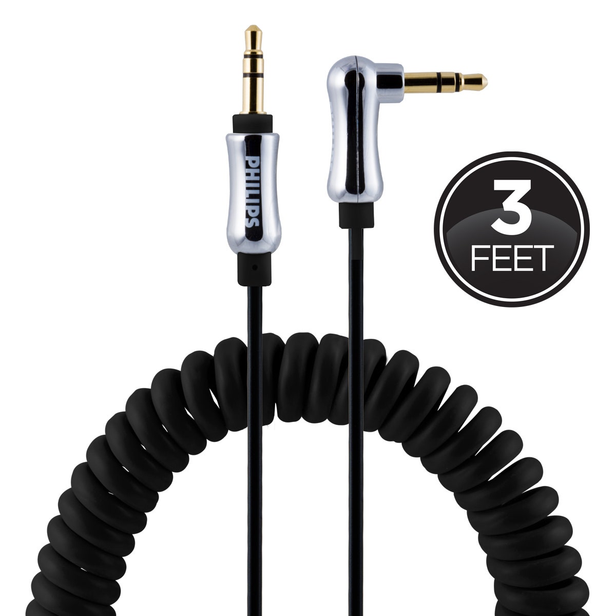 Philips Elite 3ft. 3.5mm Coiled Auxiliary Audio Cable, Black