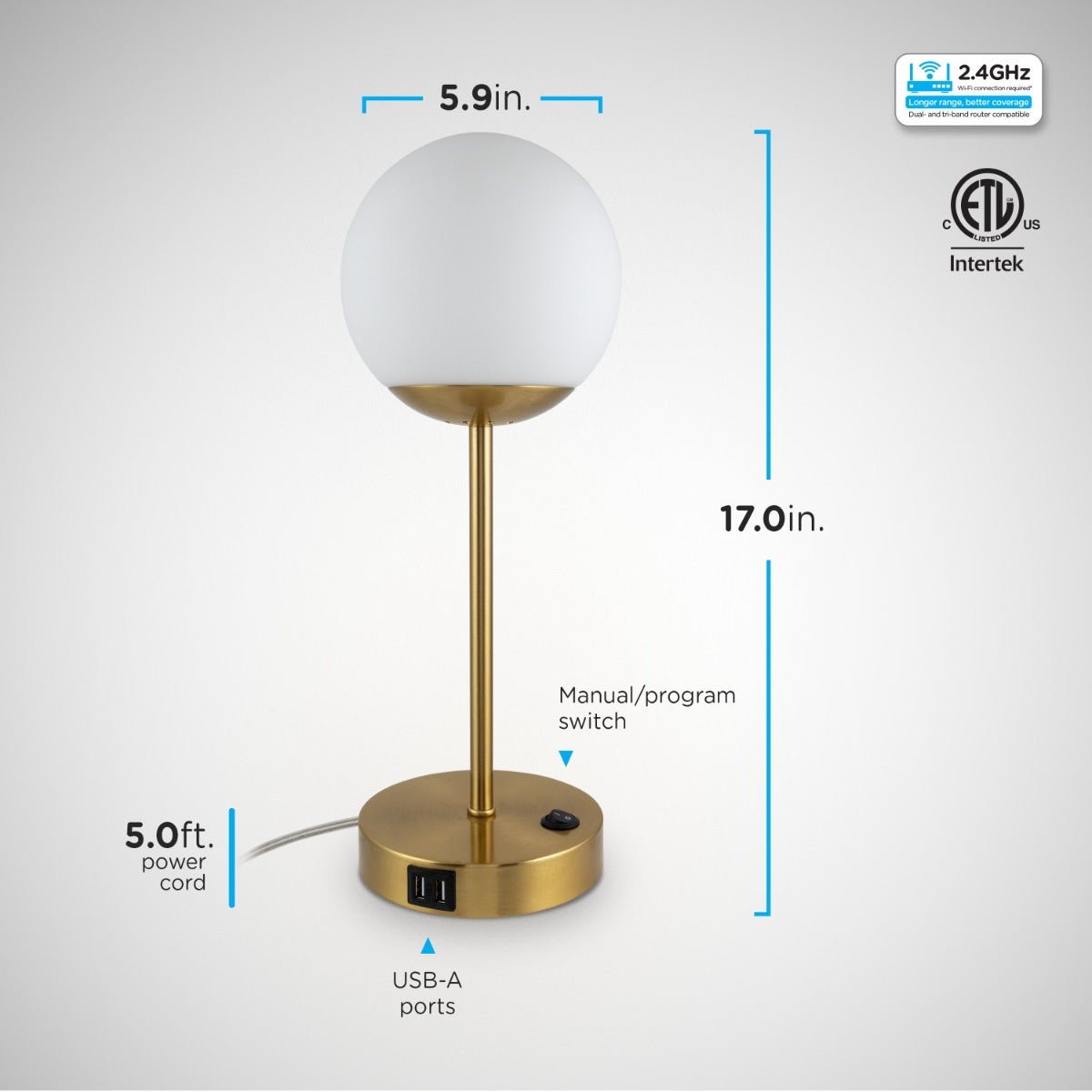 Enbrighten WiFi VIBE Color-Changing LED Tabletop Lamp with USB Charging, Brass