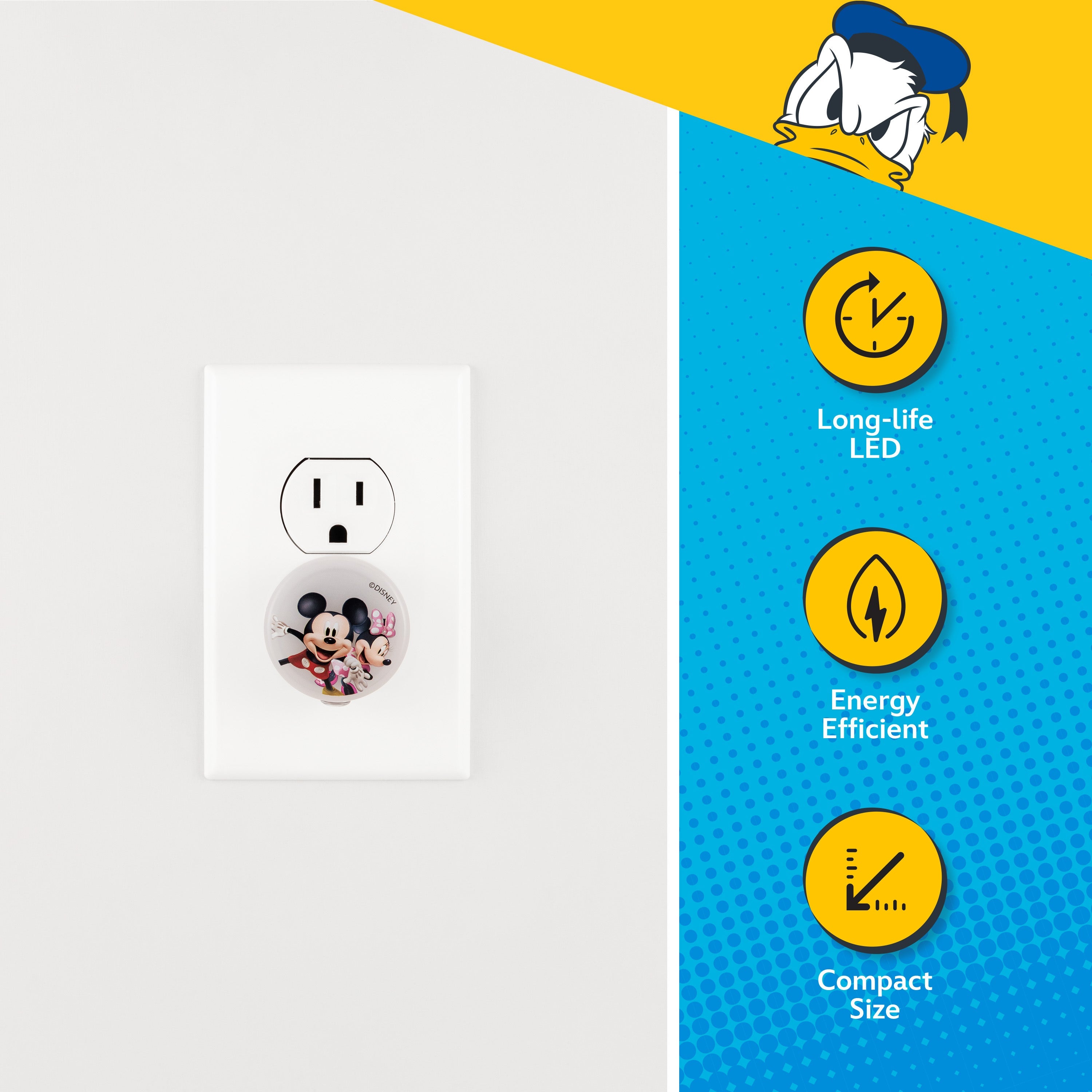 Disney Mickey and Minnie Light-Sensing GLO Dot Night Light, 2 Pack, White