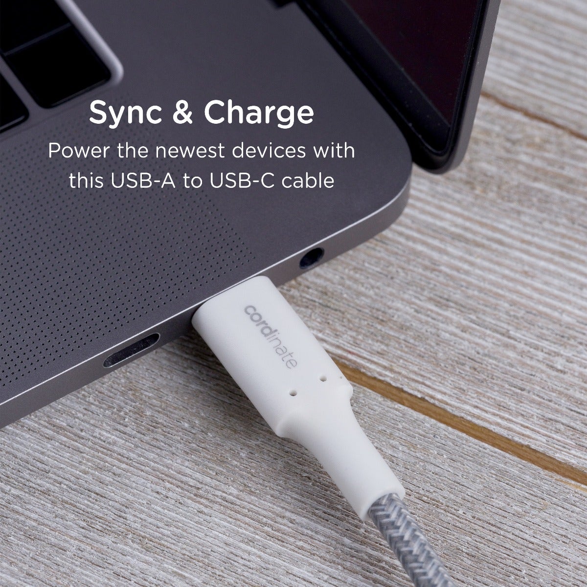 Cordinate 6ft. USB-A to USB-C Braided Charging Cable, Gray/White