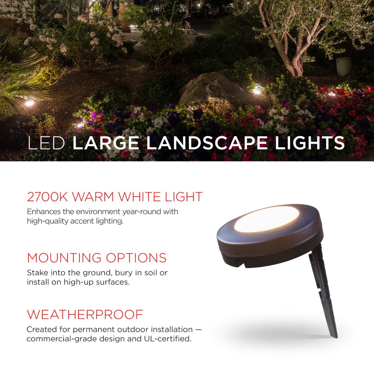 UltraPro Warm White LED Landscape Lights, 6 Pucks, 50 ft. Black Cord