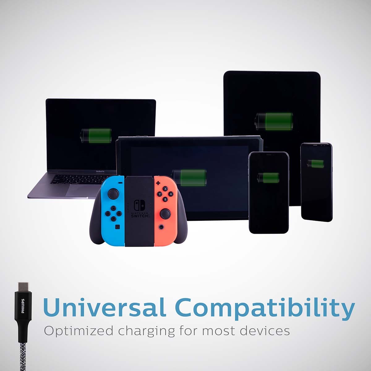 Philips 6in. USB-C to USB-C Braided Charging Cable, Black