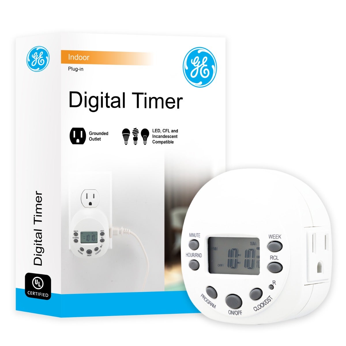 GE Indoor Plug-In 7-Day Digital Timer, White