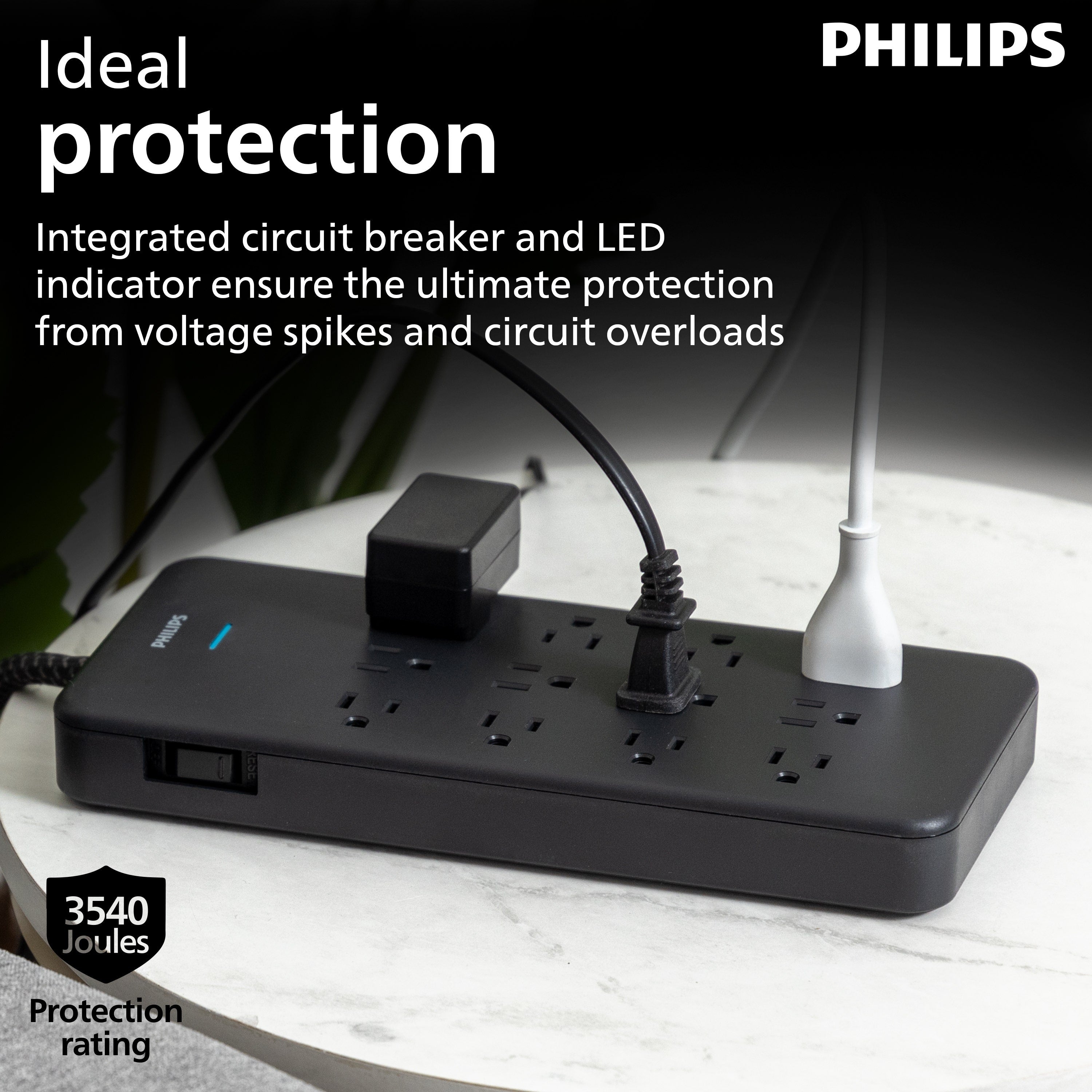 Philips 12-Outlet 6ft. Surge Protector with Adapter-Spaced Outlets, Black