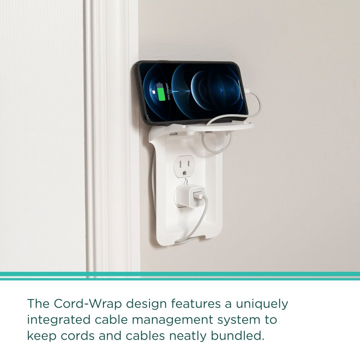 Cordinate Cord-Wrap Duplex Receptacle Wall Plate with Shelf, 2 Pack, White
