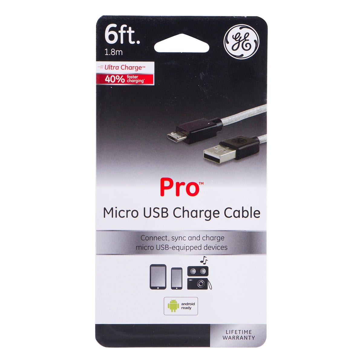 GE 6ft. USB-A to Micro USB Charging Cable, Silver