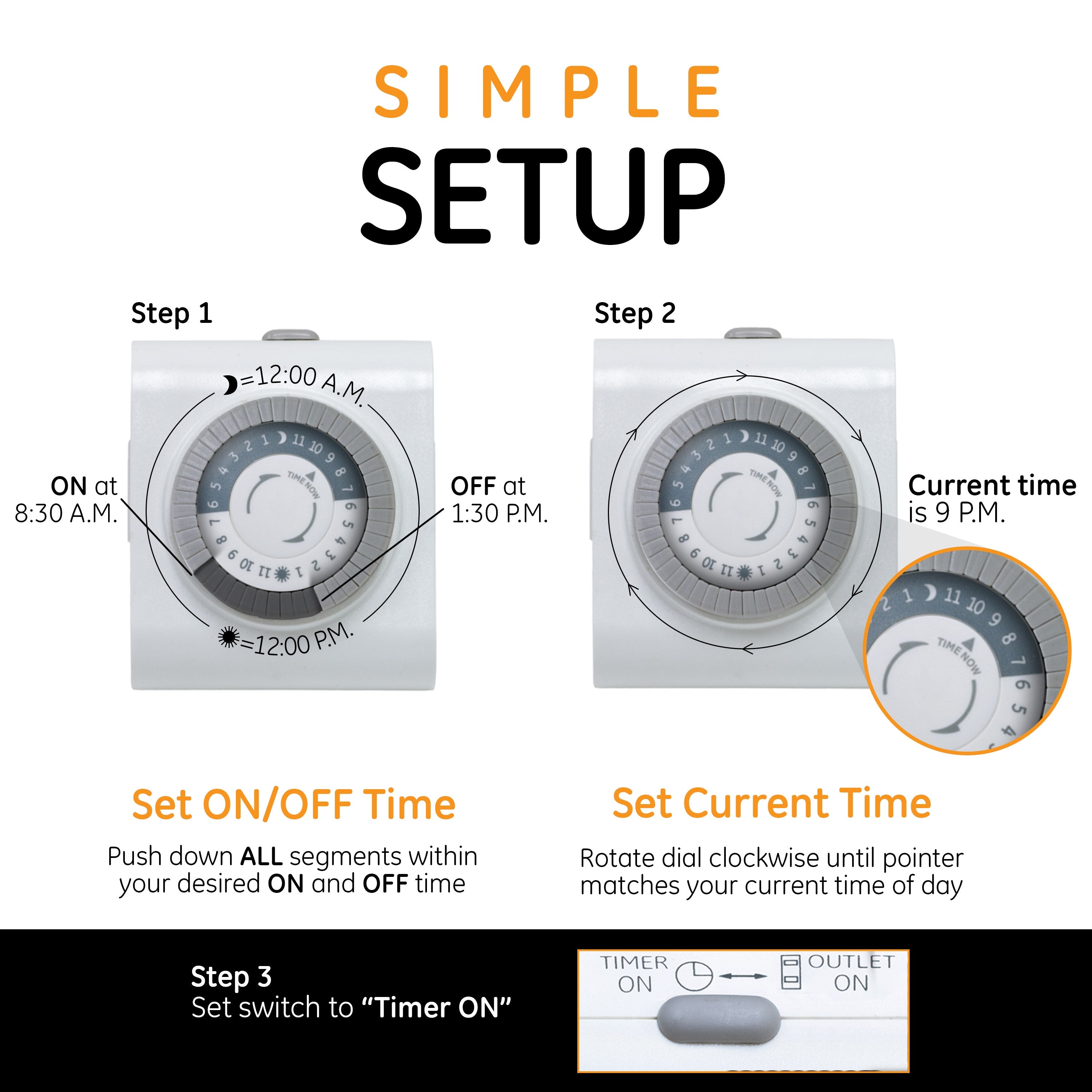 GE Indoor Plug-In 24-Hour Mechanical Timer, White